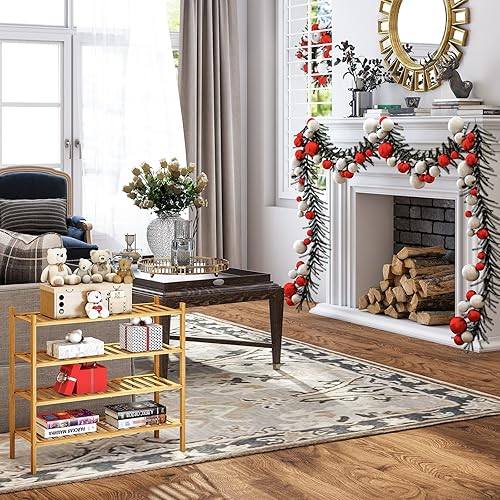 Miniatura 95 de Zapatero de bambú de 2 niveles para entrada, apilable, resistente, multifuncional, zapatero independiente para dormitorio, pasillo, armario Natural