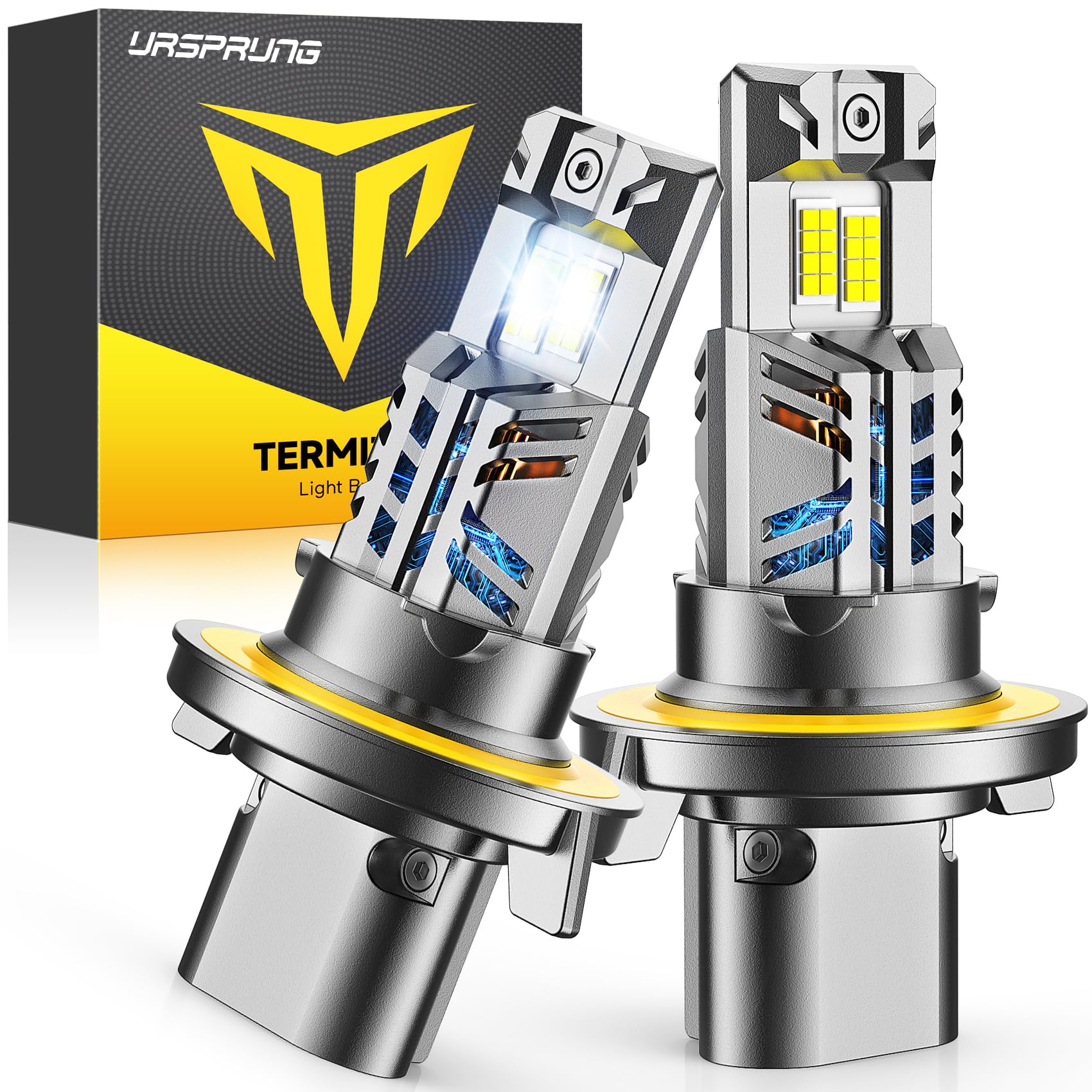 Termitor 9008/H13 LED Headlight Bulbs, 900000LM Super Bright Dual Beam High Low Beam, 6500K Cool White, Canbus Ready, IP68 Waterproof, Plug‑and‑Play Halogen Replacement for Cars Trucks SUVs, Pack of 2