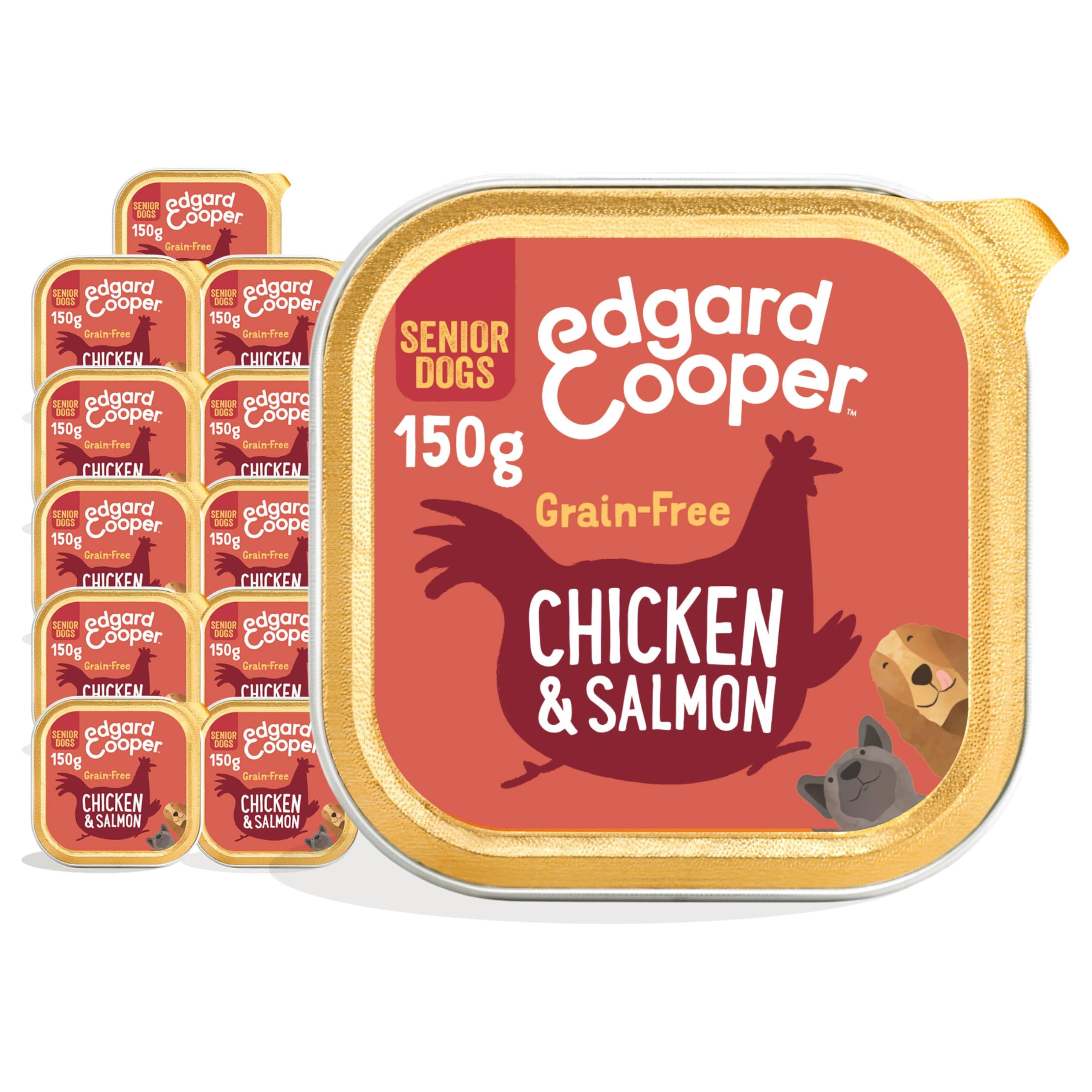 Edgard & Cooper Comida Húmeda para Perros Senior Mayores Paté Perros Natural Sin Cereales 11x150g Pollo & Salmon Fresco, Alimentación Sana Sabrosa y Equilibrada, Carne Fresca