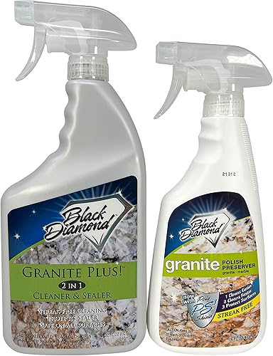 Black Diamond Stoneworks GRANITE PLUS Limpiador y sellador 2 en 1 para granito mármol travertino piedra caliza listo para usar 1 cuarto de galón y