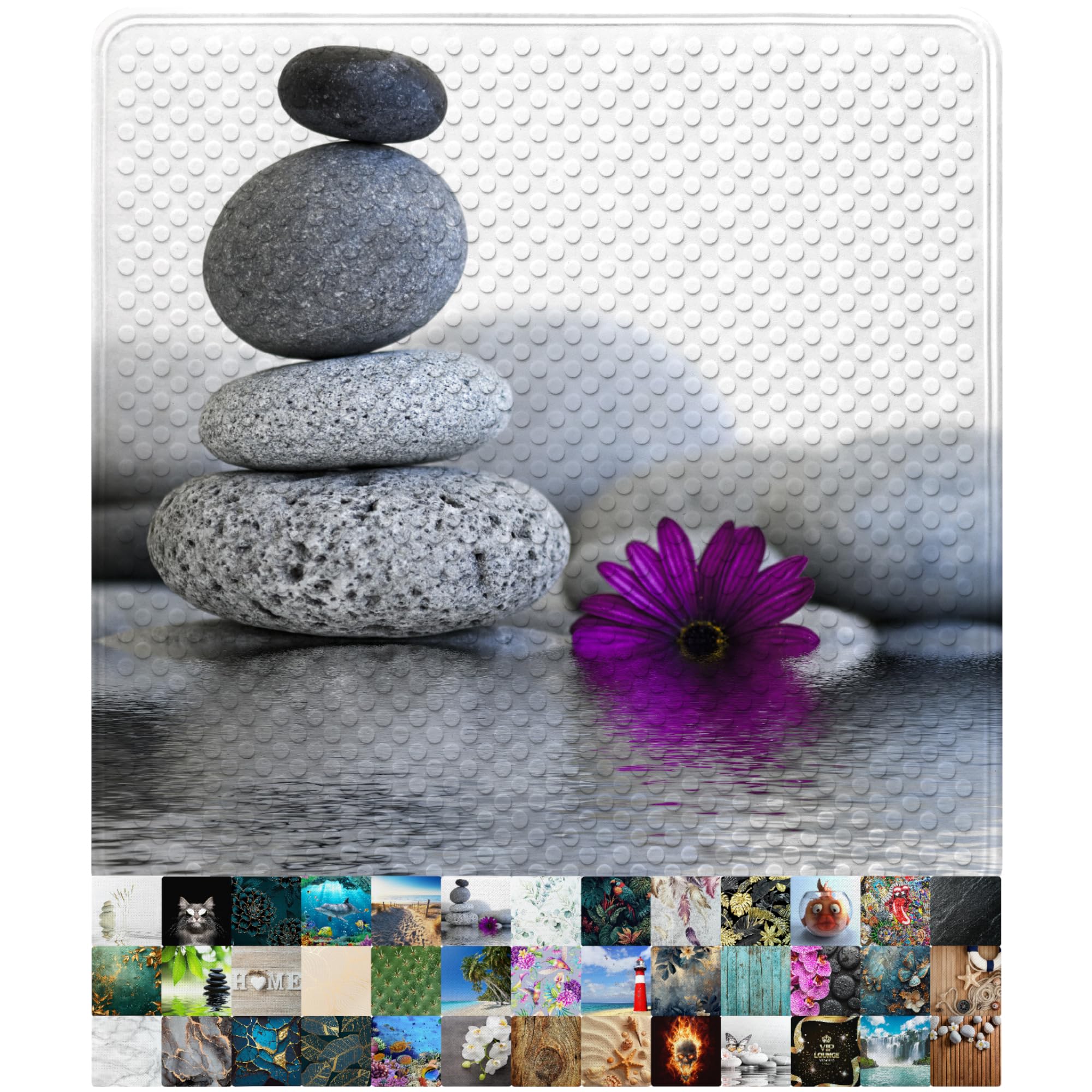 Sanilo Bath Mat 53 x 53 cm, Non-Slip Shower Mat for Showers and Bathtubs, Machine-Washable and Mould-Resistant Non-Slip Mat (Energy Stones)