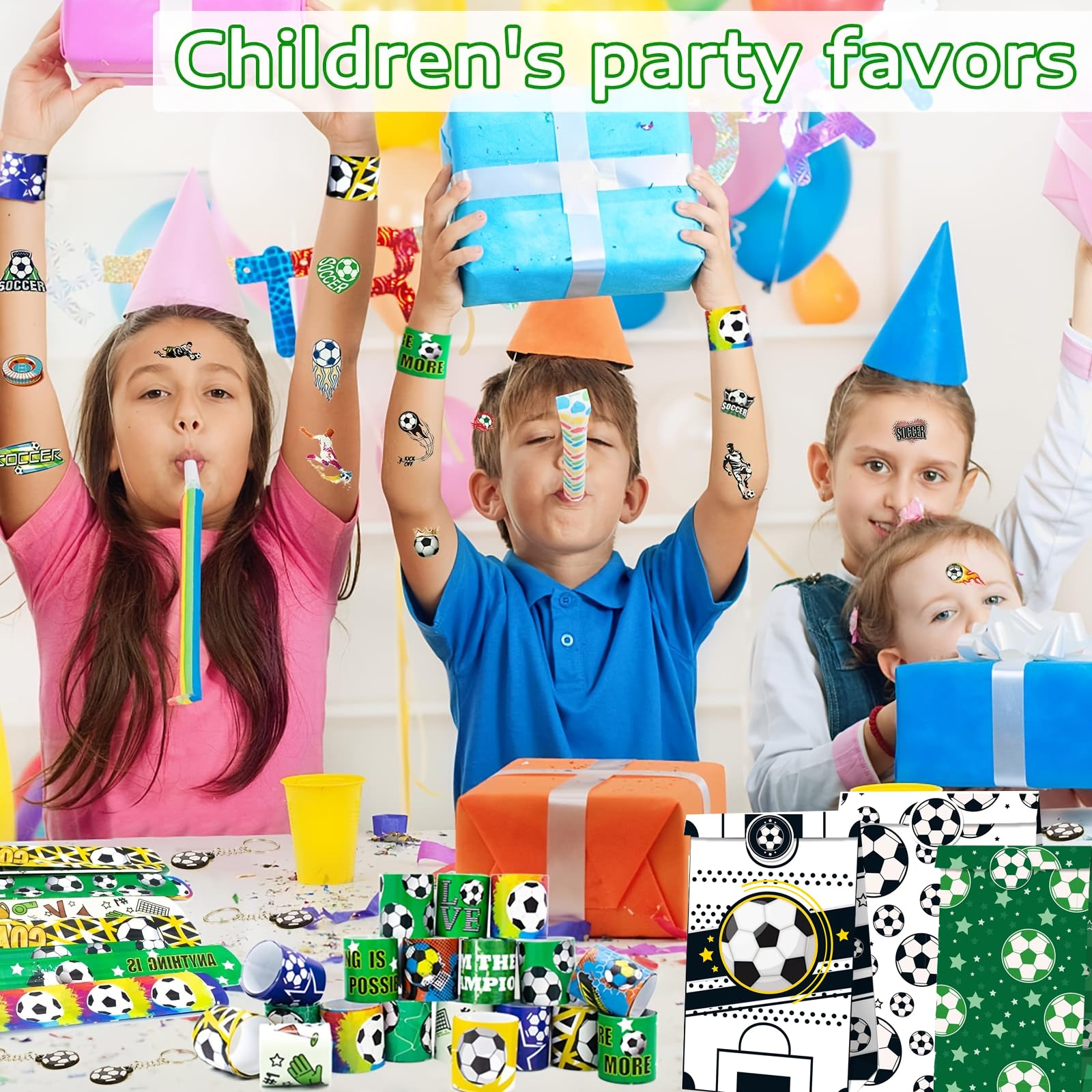 90 PC Gadget Compleanno Calcio Per Bambini - Set Regalo Con Fischietto, Tatuaggi E Sacchetti - Foto 11