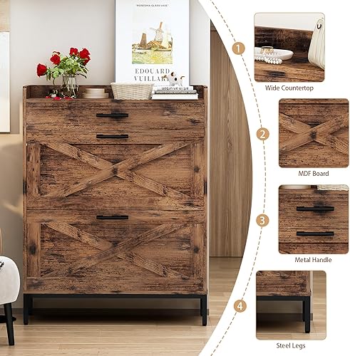 Miniatura 8 de Hooseng Zapatero con 2 cajones abatibles, organizador de zapatos independiente, zapatero estrecho con estante ajustable adecuado para entrada,