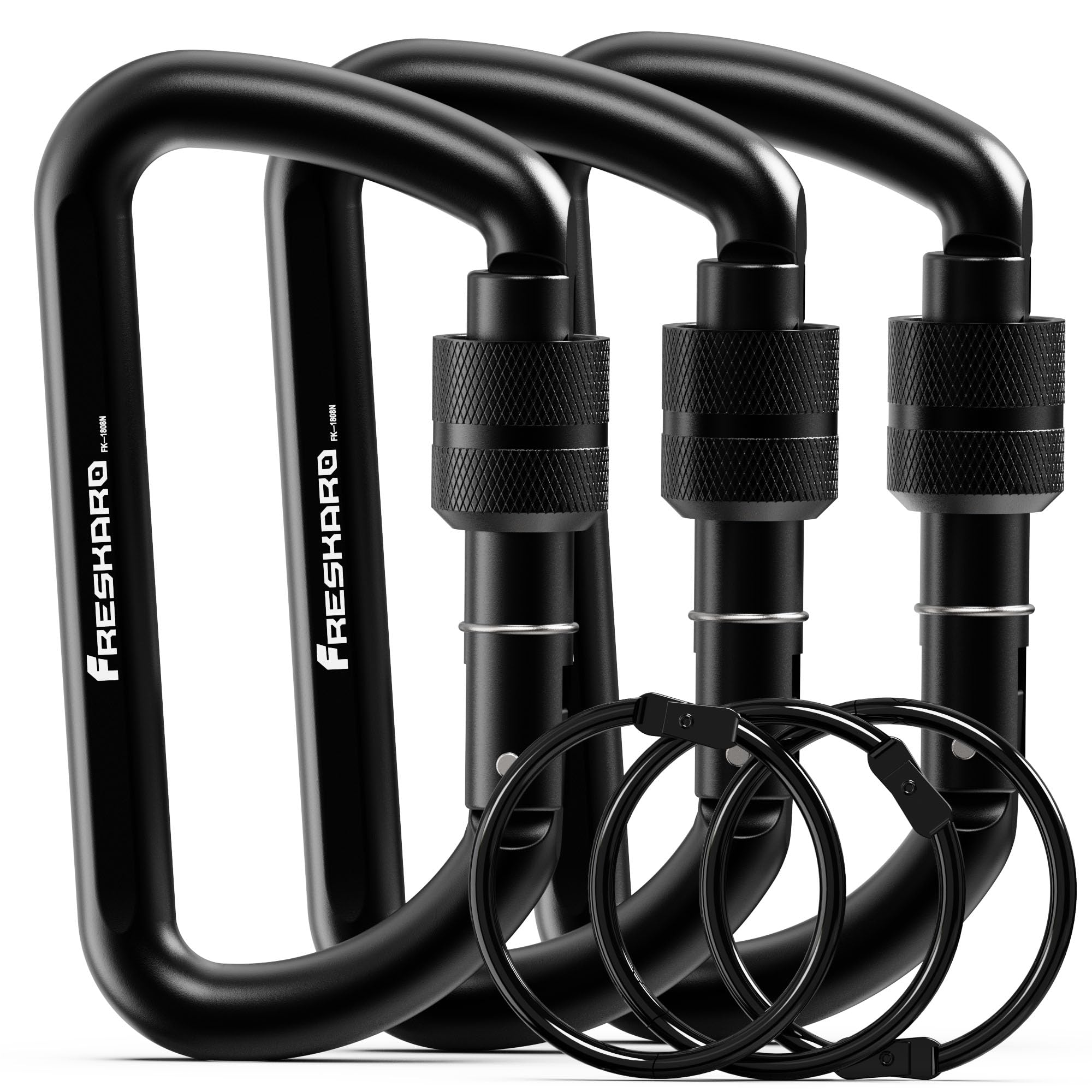 FresKaro 3inches Screw Locking Carabiners, Strong Tensile Strength 12kN/2698lbs, Lightweight, Rust-Free, D Shape Wide Opening Gate, Sturdy and Last Long, Assorted Colors