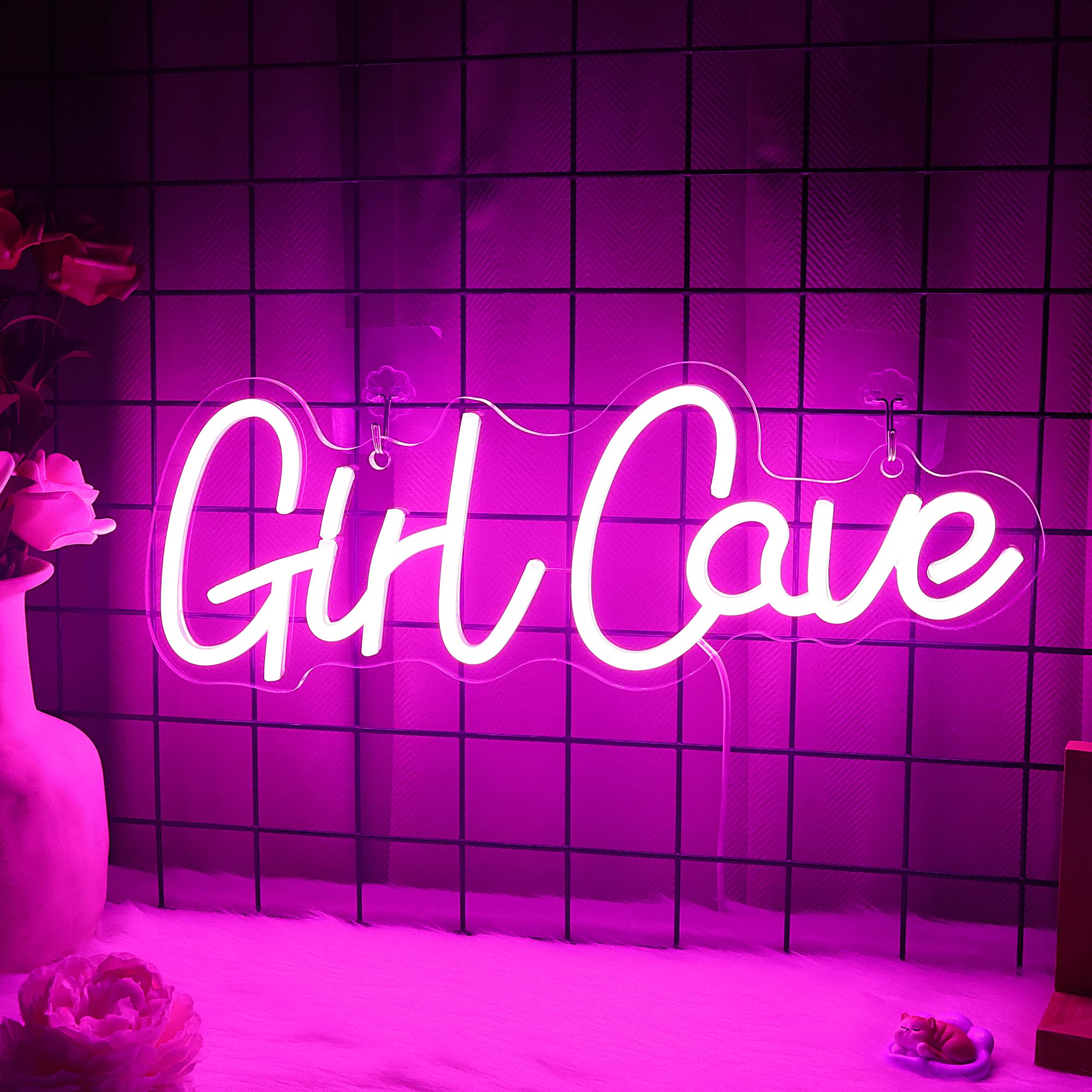 YuanDian Girl Cave Neon Sign, Dimmable Pink LED Neon Lights with