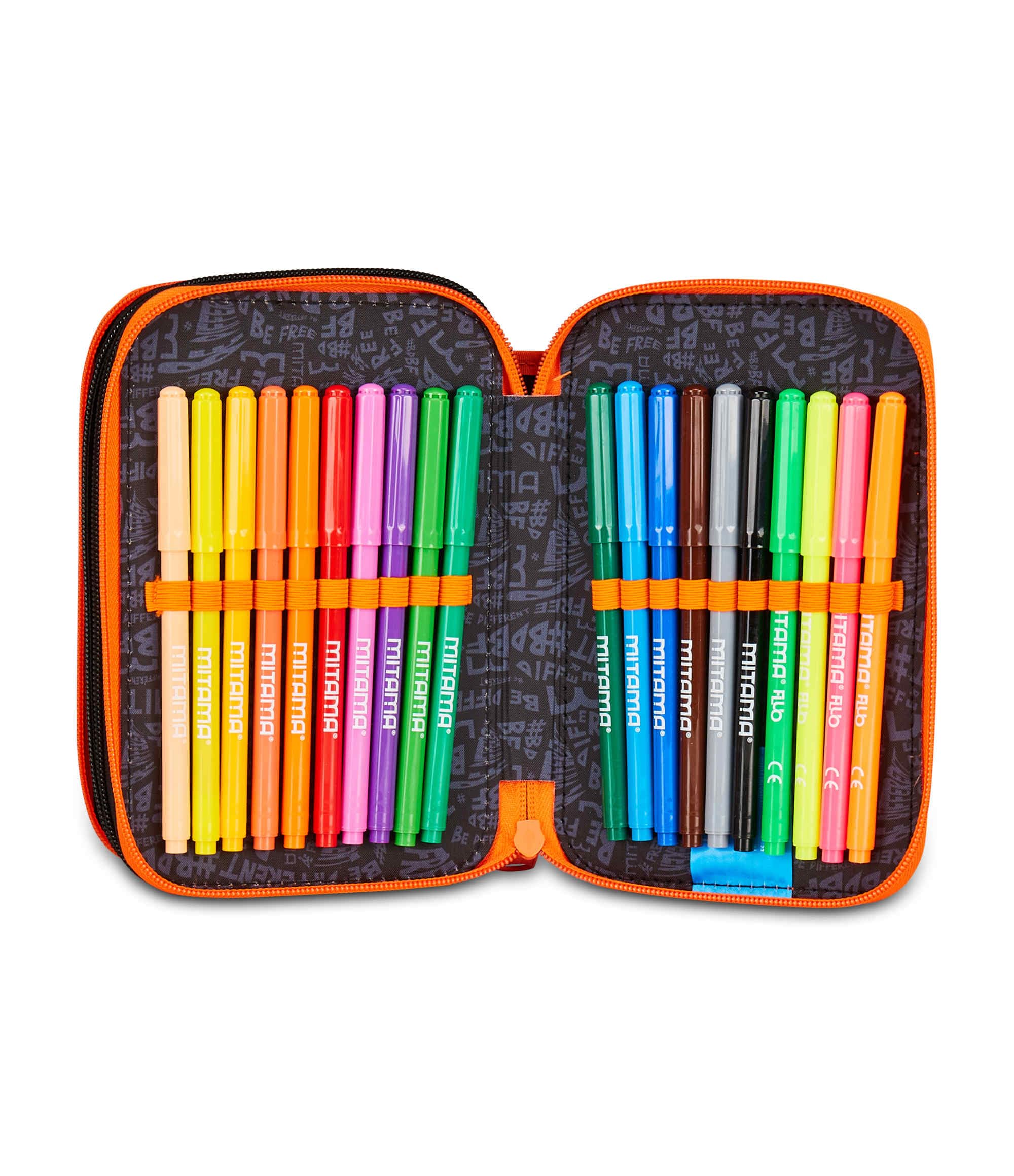 Mitama Astuccio Scuola 3 Scomparti, SUPER TRIPLO MITA PLAY, Contenuto 47 pz, Completo di Matite, Pennarelli, Portapenne Scuola Elementare Bambino