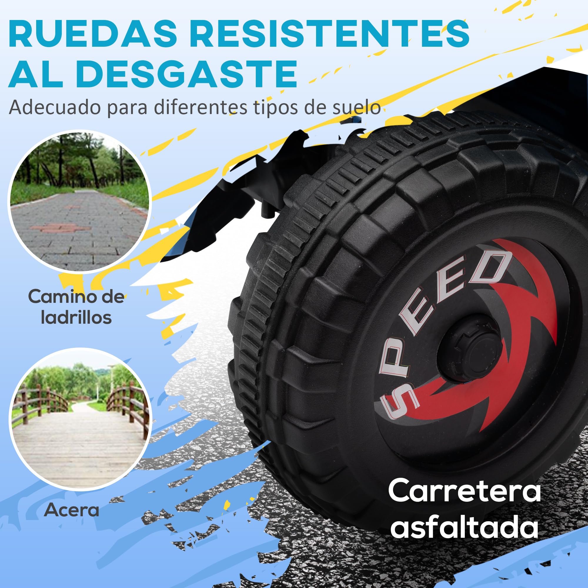 HOMCOM Quad Eléctrico para Niños con Remolque a Batería 6V, Quad para Niños de 18-36 Meses con Velocidad 2,5 km/h, 6 Ruedas y Manillar Antideslizante, 106x41,5x48,5 cm, Azul