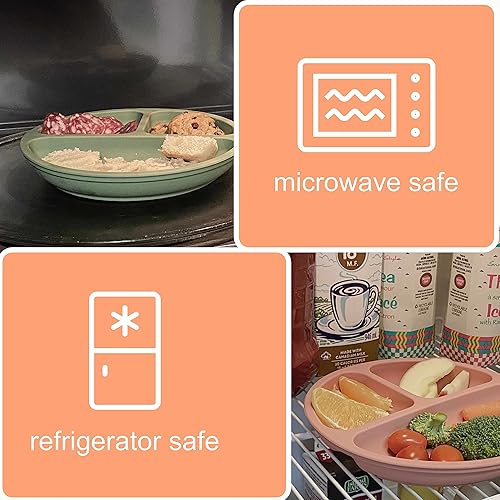 Miniatura 8 de Placas de succión para niños pequeños y bebés, platos divididos 100% silicona para niños, suministros de destete LED para microondas, lavavajillas y