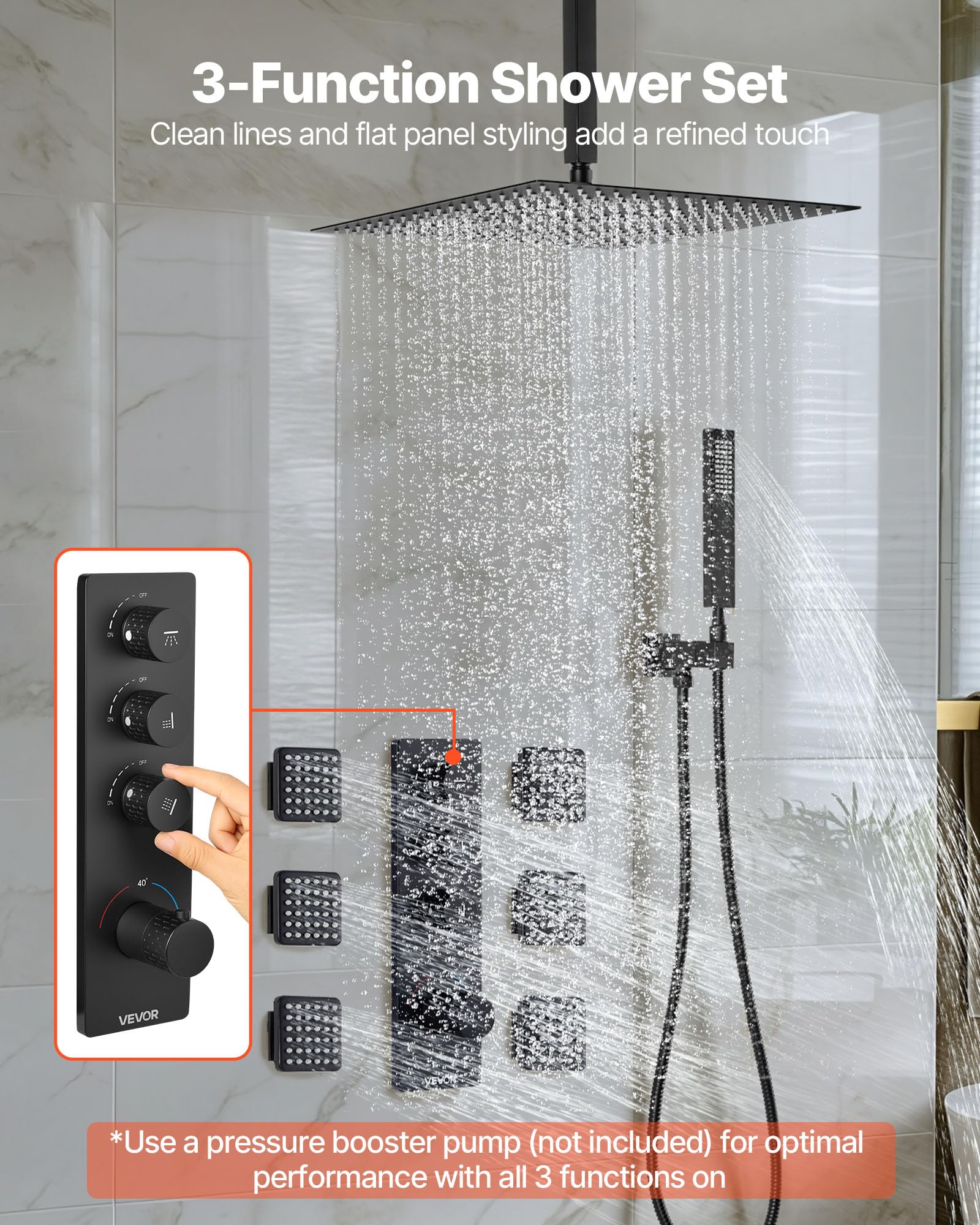 Image secondaire de l'Ensemble de Douche Thermostatique VEVOR avec Pommeau Pluie et Jets Corps