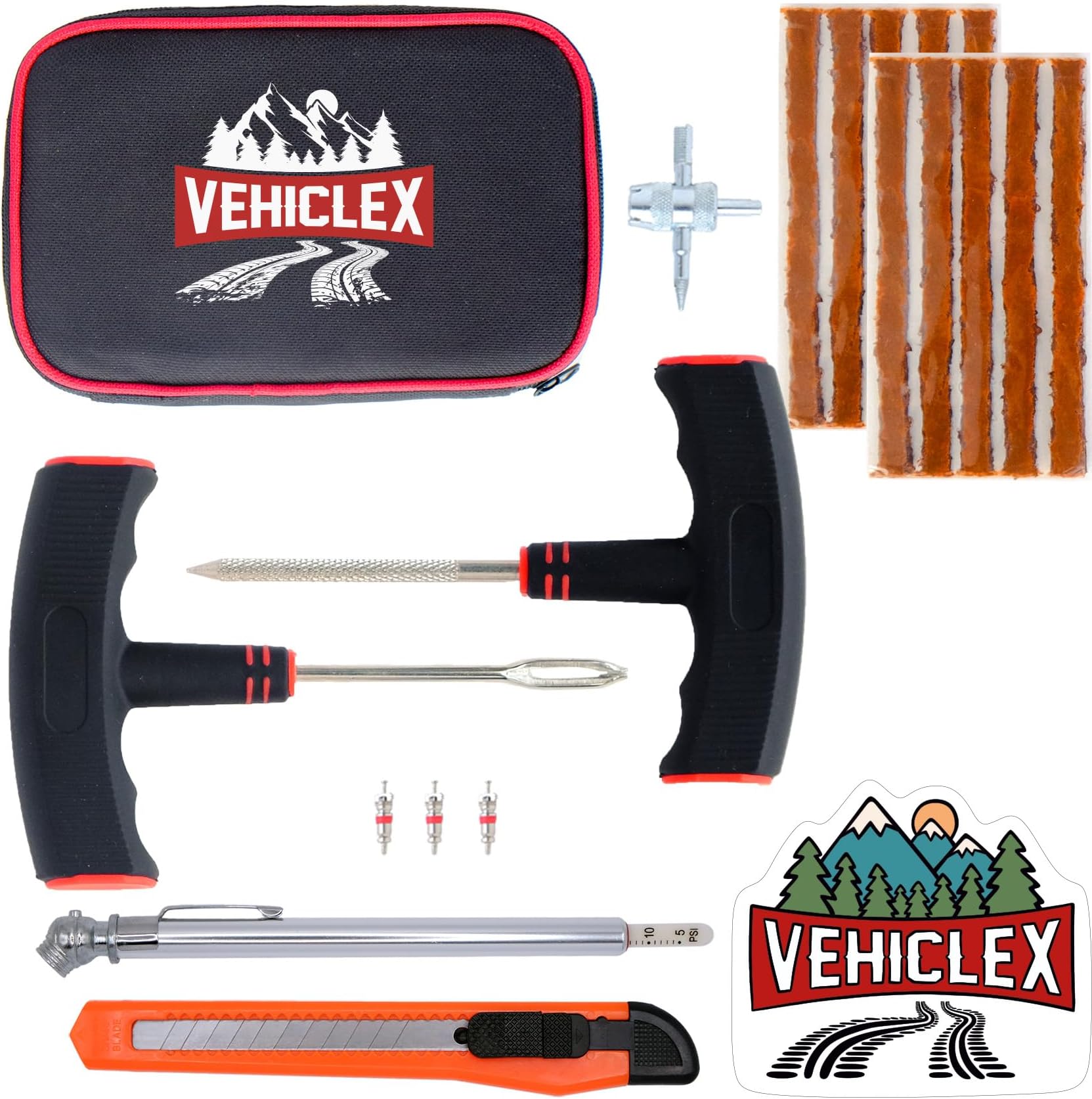 Tire Repair Kit for Plug and Patch - Vehiclex Essential Kit for Car, Motorcyc...
