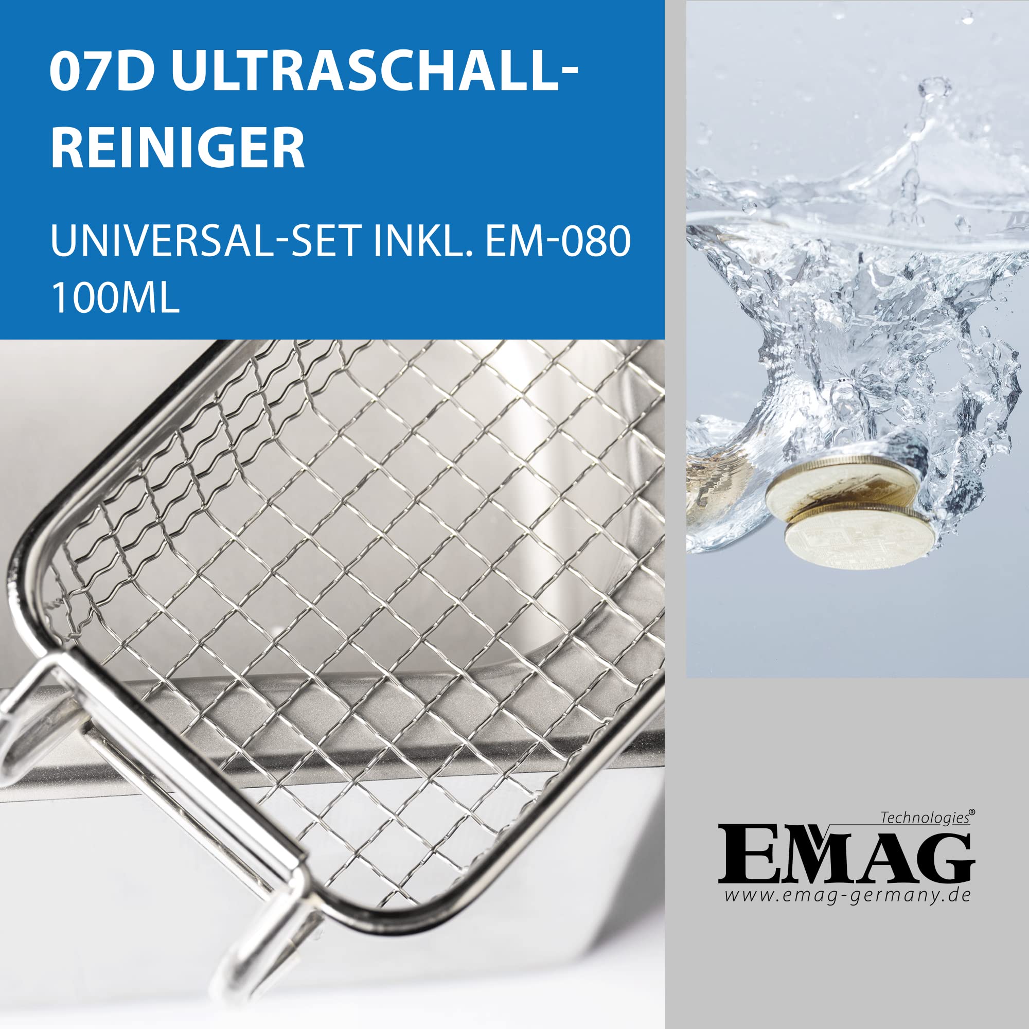 EMAG Ultraschallreiniger Emmi 07D Edelstahl I Brillenreinigungsgerät auch Schmuck & Uhren + Timer I Ultraschallreinigungsgerät aus Deutschland I 500ml