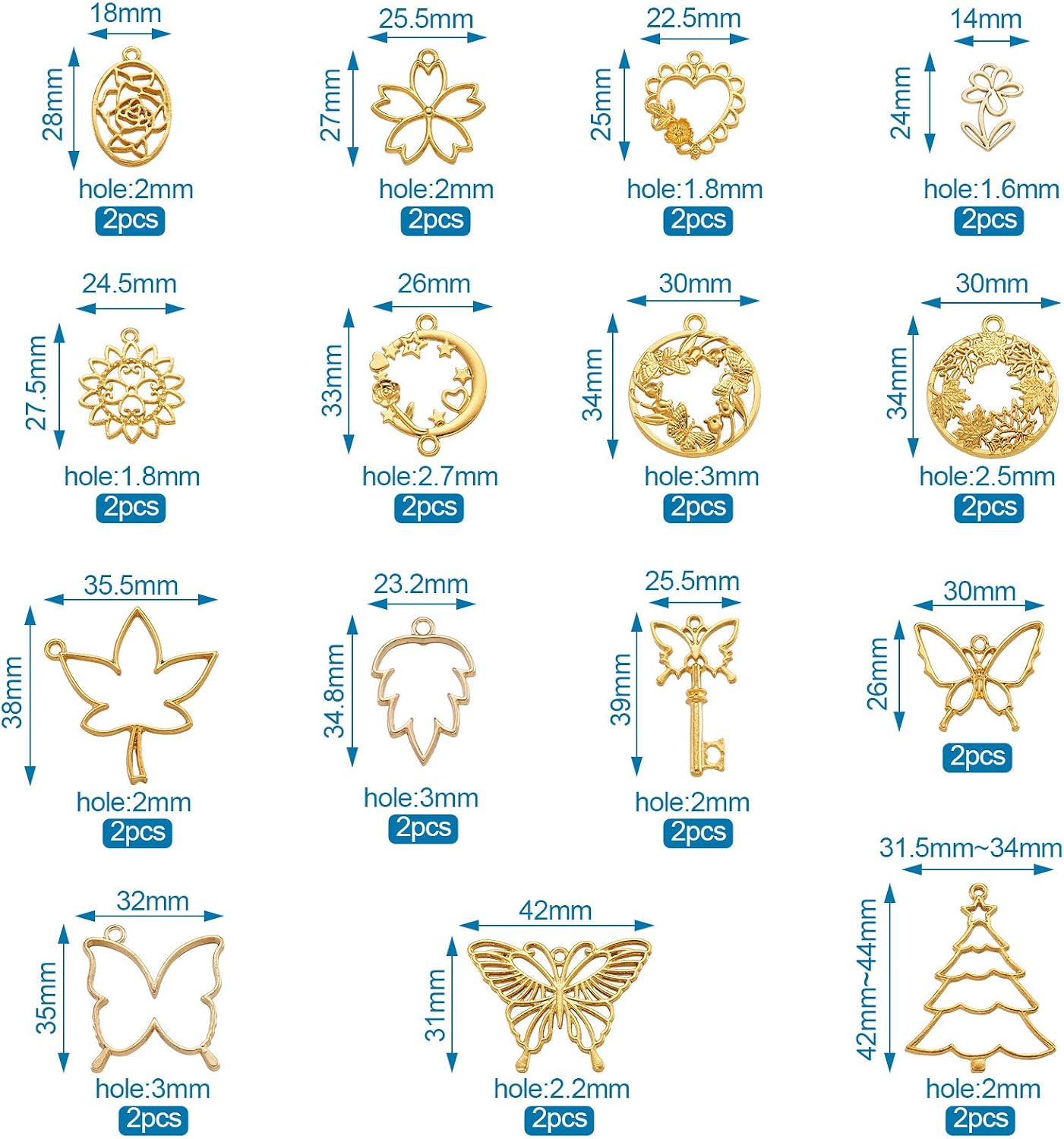 Craftdady Open Bezel Hollow Frame Pendants Charms for UV Resin Pressed Flower Jewelry Necklace Pendants Making