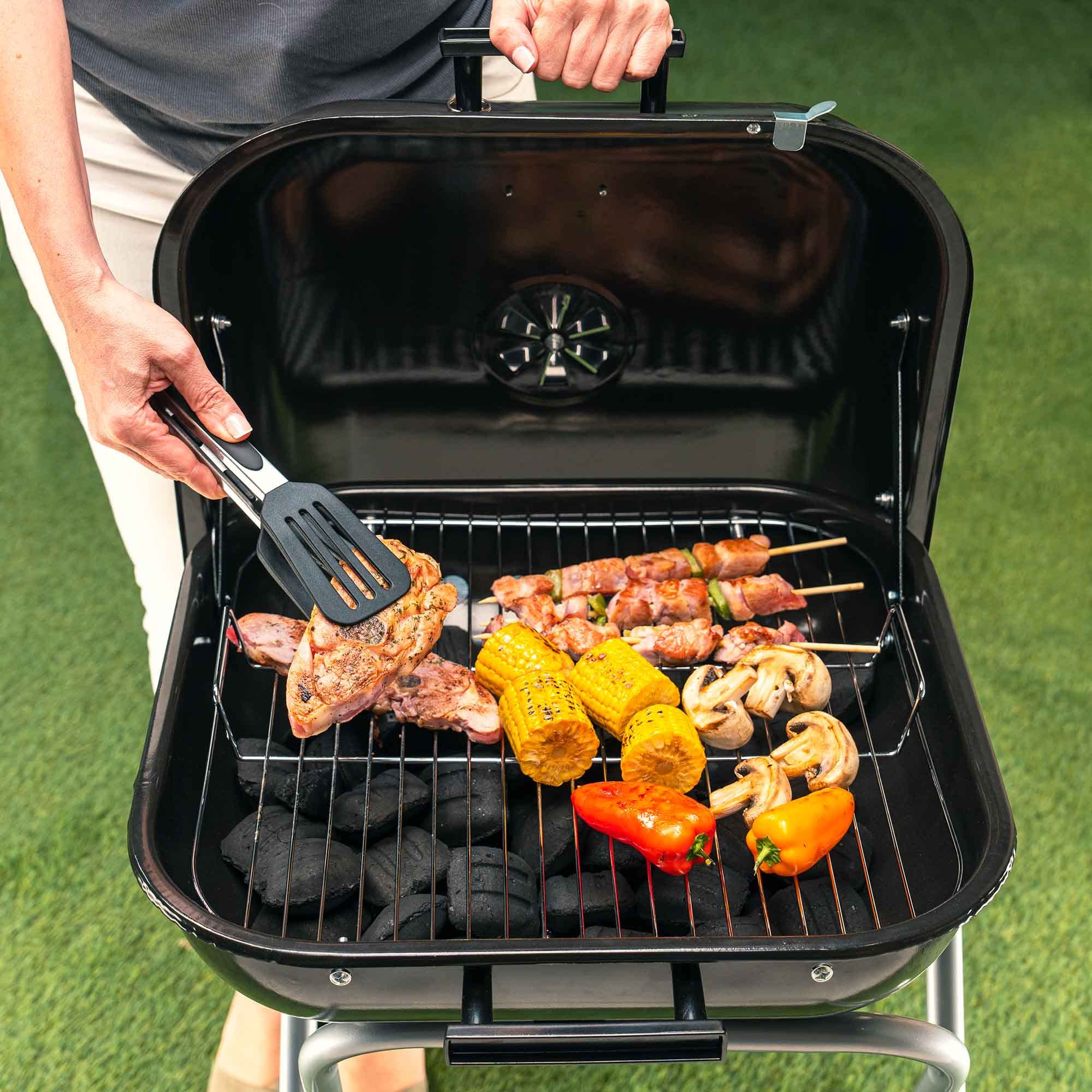 KEKAI BARBACOA DE CARBON CON RUEDAS, CUADRADA, PLEGABLE Y PORTATIL "FLATHEAD" NEGRO 50X47X79 cm Cura della persona e salute