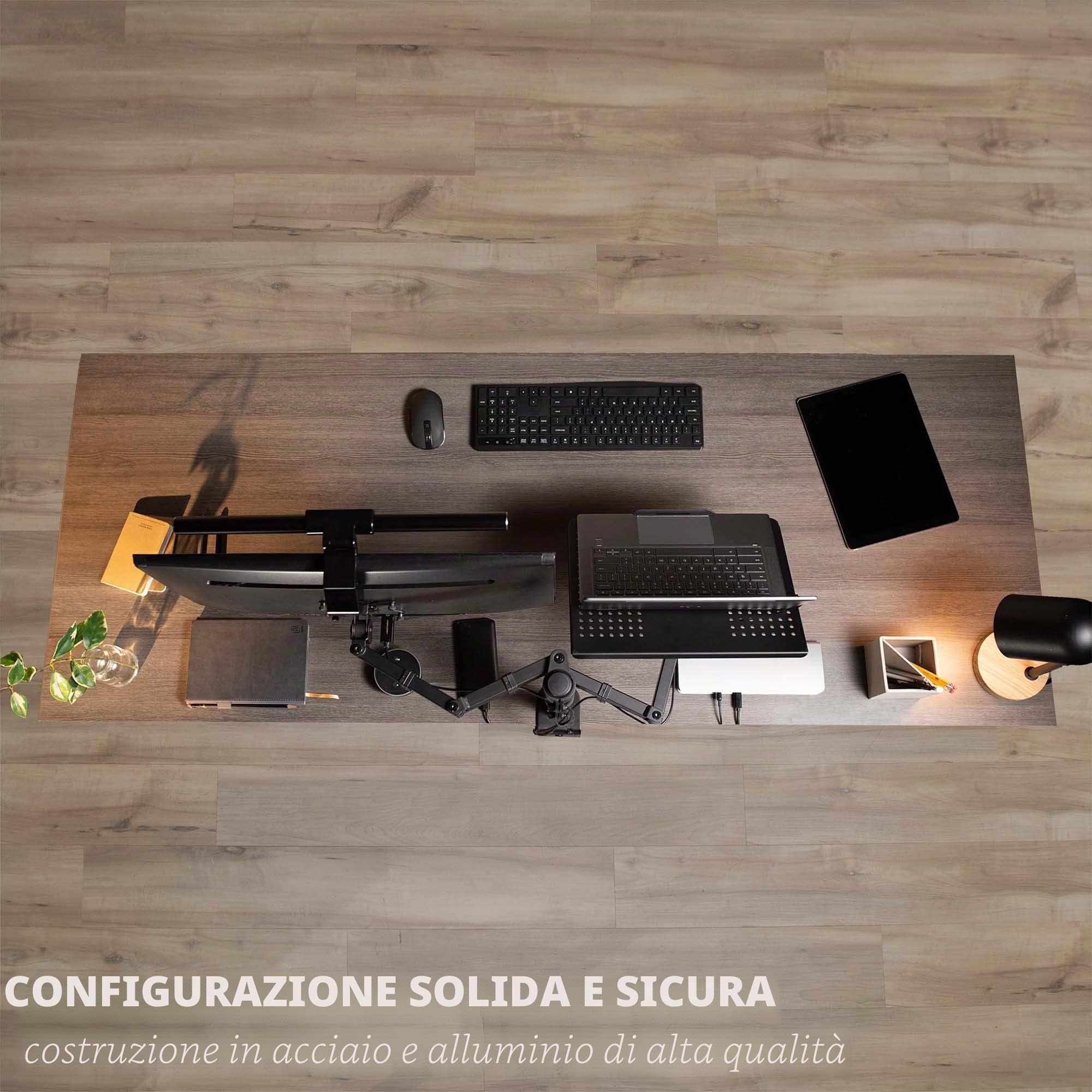 VIVO - Supporto da scrivania per monitor e laptop da 13" a 32", completamente regolabile, con opzione anello passacavo, adatto per laptop fino a 17" (STAND-V002C)