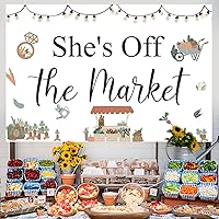 Vista 2 de Decoraciones de despedida de soltera con texto en inglés "She's Fresh Off The Market", telón de fondo de despedida de soltera para mujer, decoración