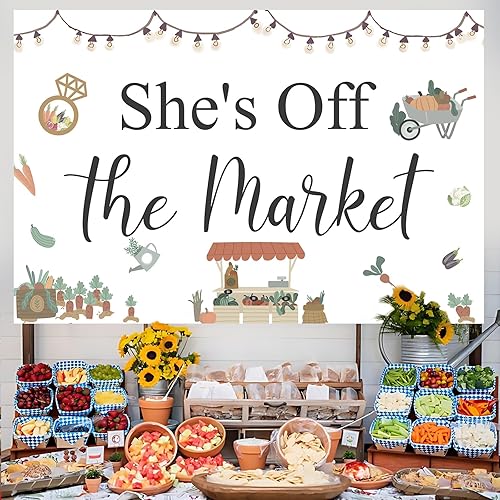 Miniatura 2 de Decoraciones de despedida de soltera con texto en inglés "She's Fresh Off The Market", telón de fondo de despedida de soltera para mujer, decoración