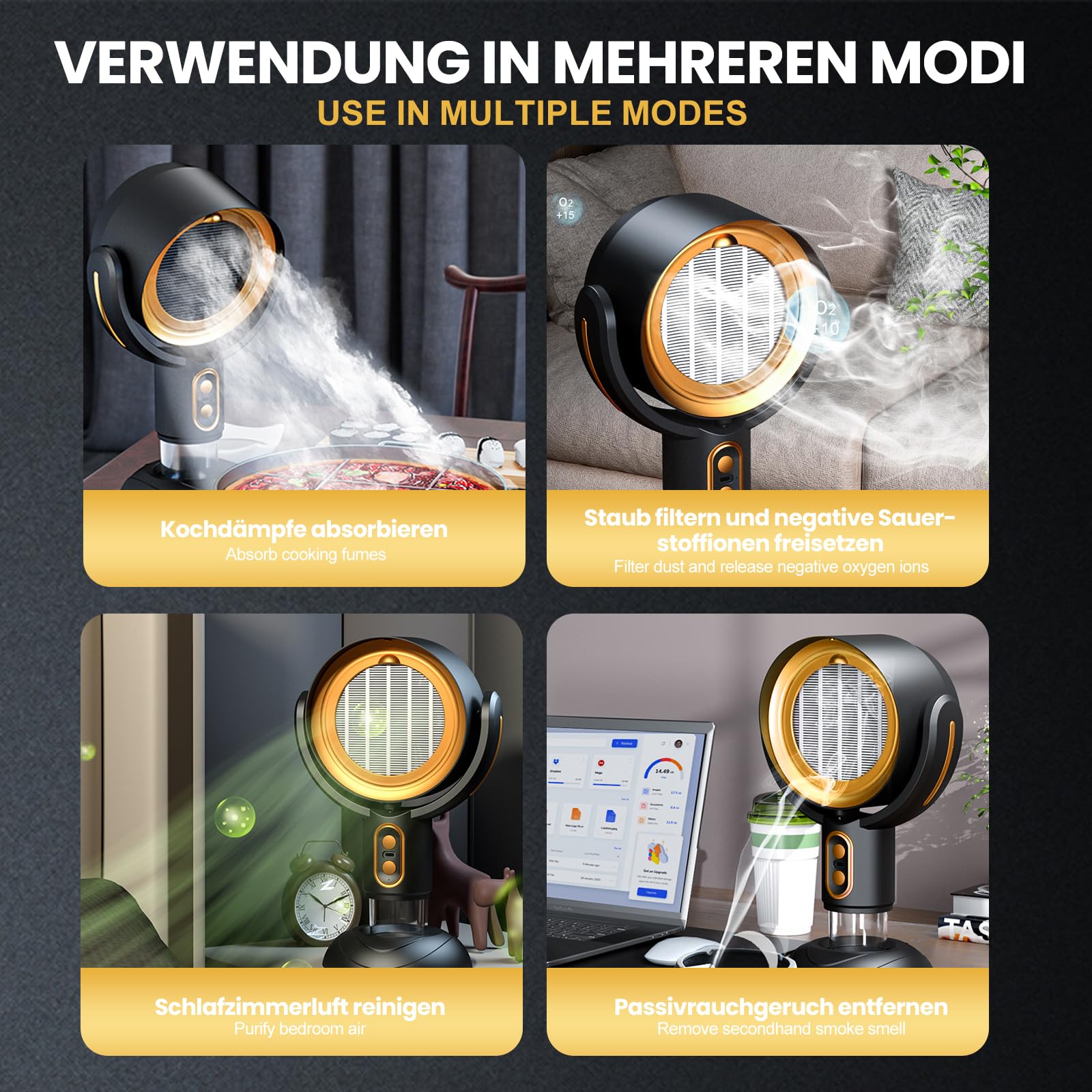 Tragbare Abzugshaube 2-in-1 Mini Dunstabzugshaube mit 2-Gang Abluftventilator, abnehmbarer Aluminiumfilter