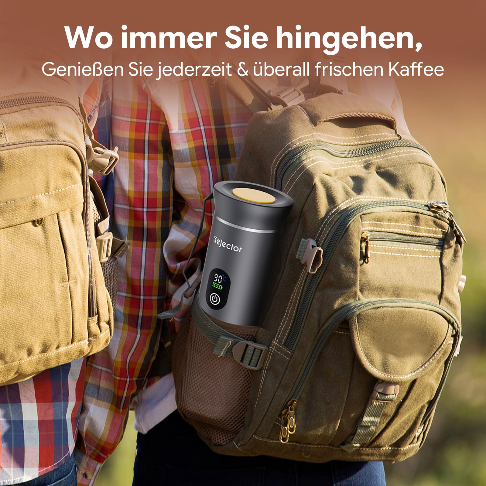 kejector Máquina de Espresso Portátil con Batería, Cafetera Espresso Portátil, Nano Cafetera Automática 3 en 1 para Café Molido y Cápsulas, Ideal para Viajes, Camping, Senderismo y Autocaravana