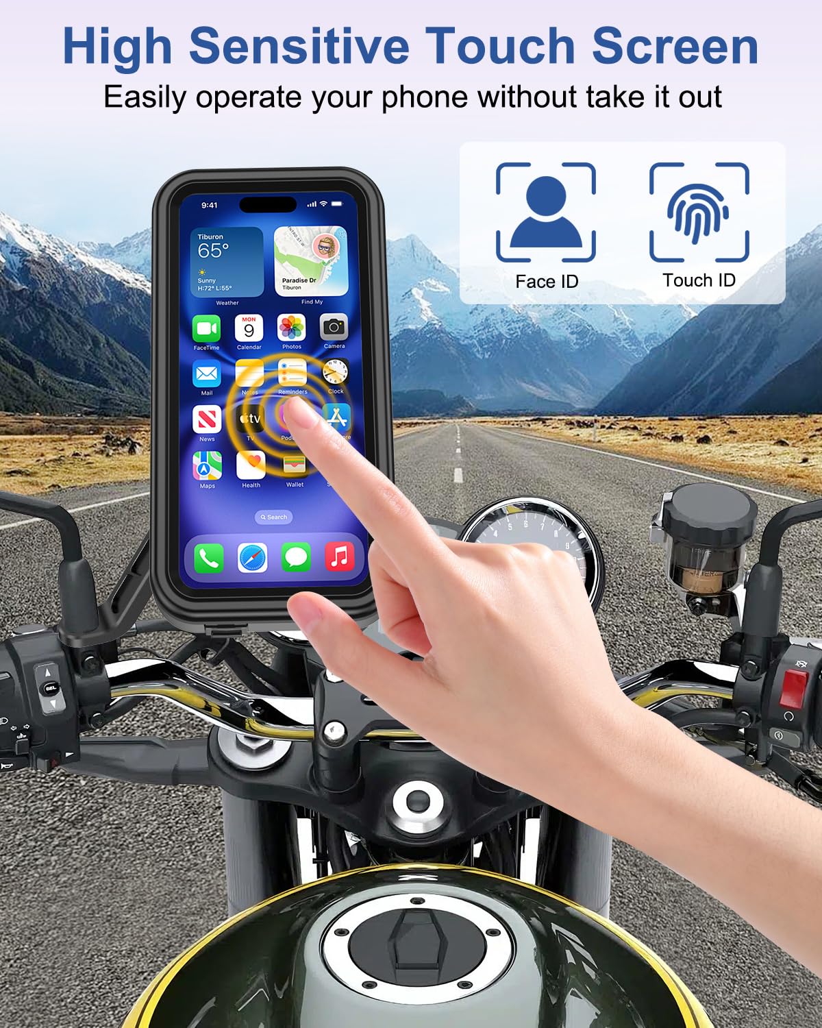 Porta Telefono Moto Impermeabile [1S Sgancio Rapido] Supporto Telefono Moto Specchietto Porta Cellulare Scooter con Touch Screen Rotazione di 360 per Smartphone da 4.7-6,9" Pollici