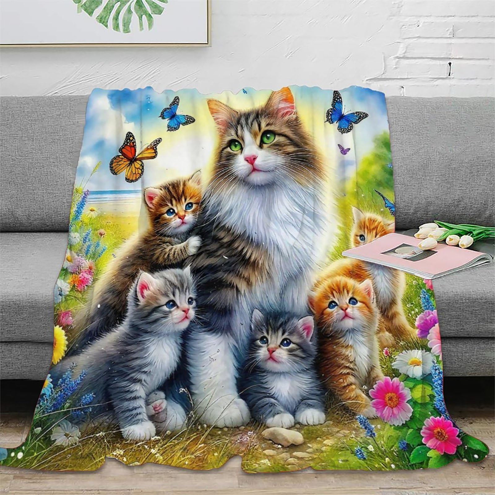 Couverture chat mignon imprimée 3D en microfibre 100x130 cm