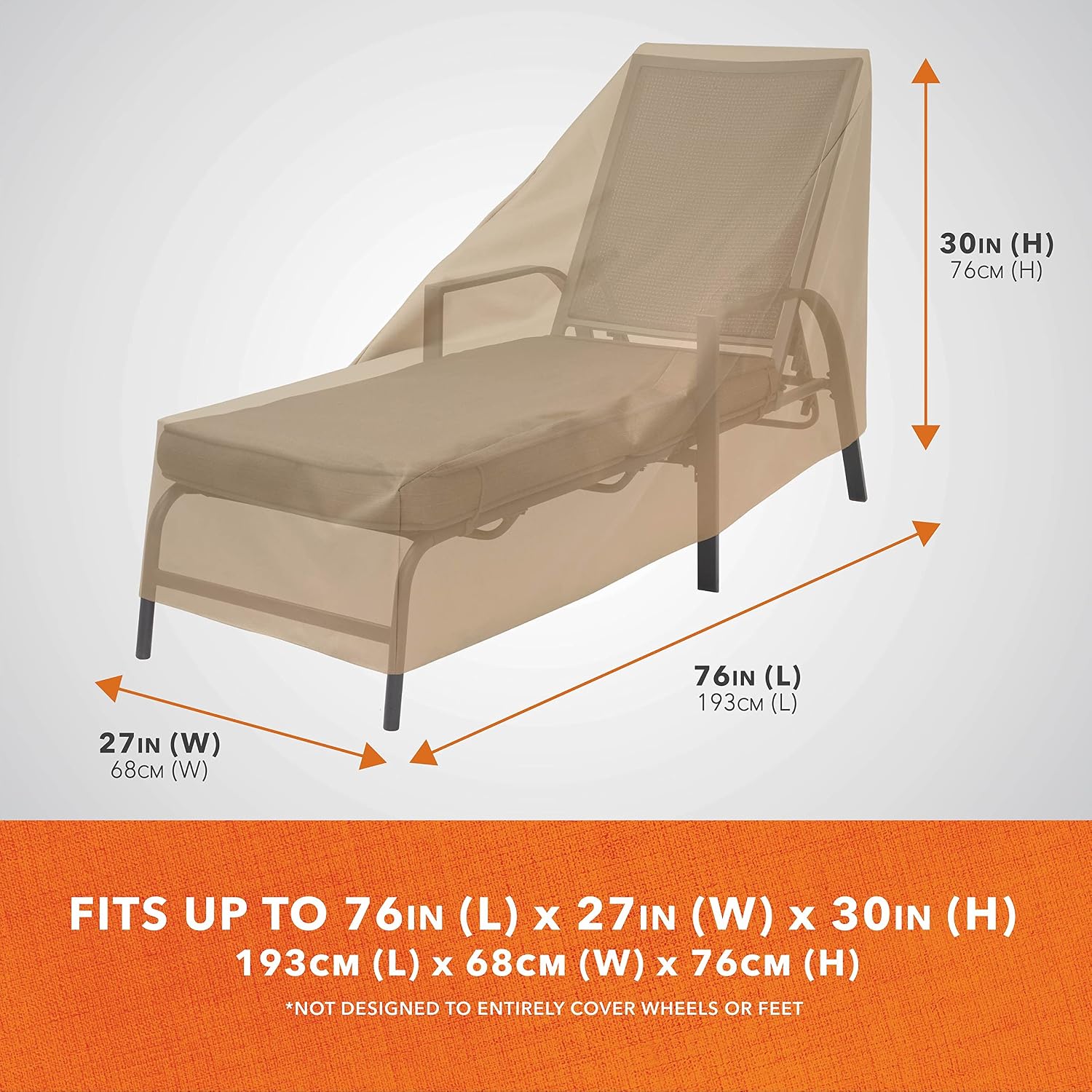 Modern Leisure Basics Patio Chaise Lounge Chair Cover - Weather-Resistant Fabric - Furniture Protection Perfect for Patio, Deck, and Porch - 76" L x 27" W x 30" H - Khaki - 1-Pack - 2023 Model