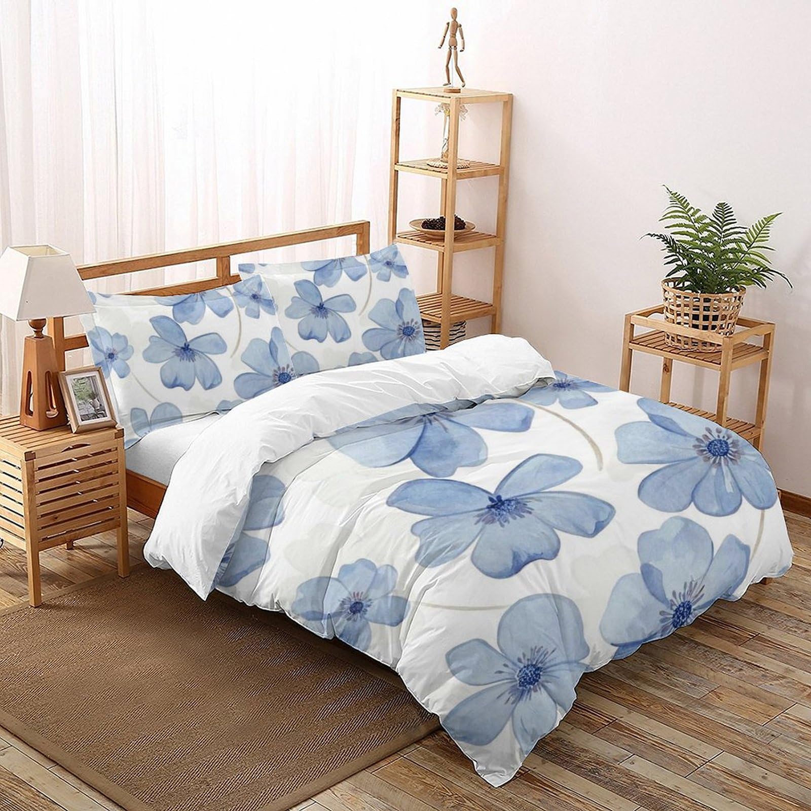 Parure de lit double 200x200cm au motif fleuri et finitions haut de gamme