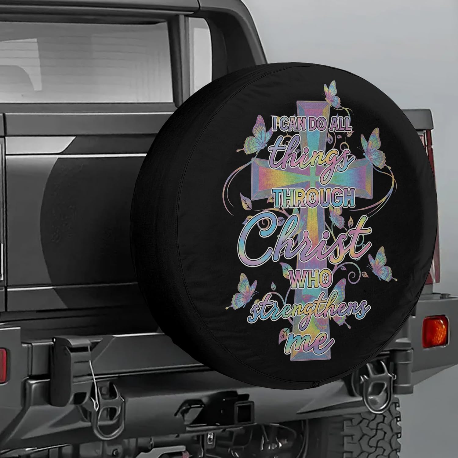 ThangPham Shop Floral Christian Faith Spare Tire Cover with/Without Backup Camera Hole – Religious Theme Design for Lovers (Style 3)