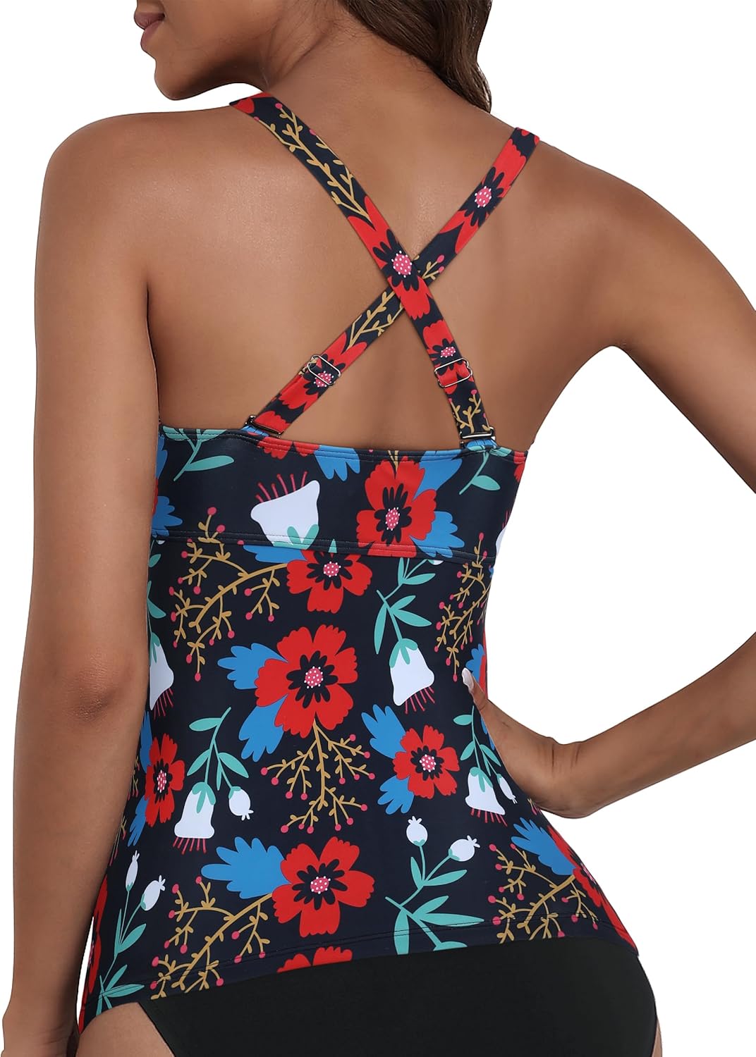 Hilor Women's Underwire Tankini Top Tummy Control Bathing Suits Sexy V Neck Crossover Swim Top Only - Image 4