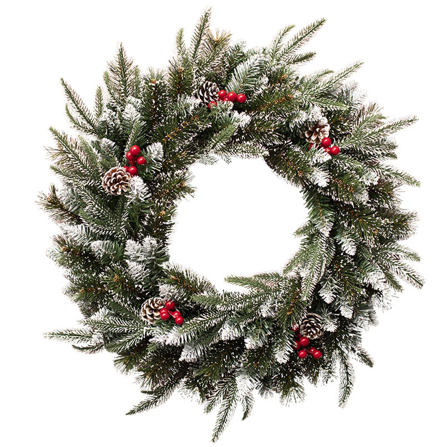 RINGGLO Christmas Wreaths with Pine Cones And Red Berries, Artificial Christmas Garland for Front Door Indoor Outdoor Decor,60cm