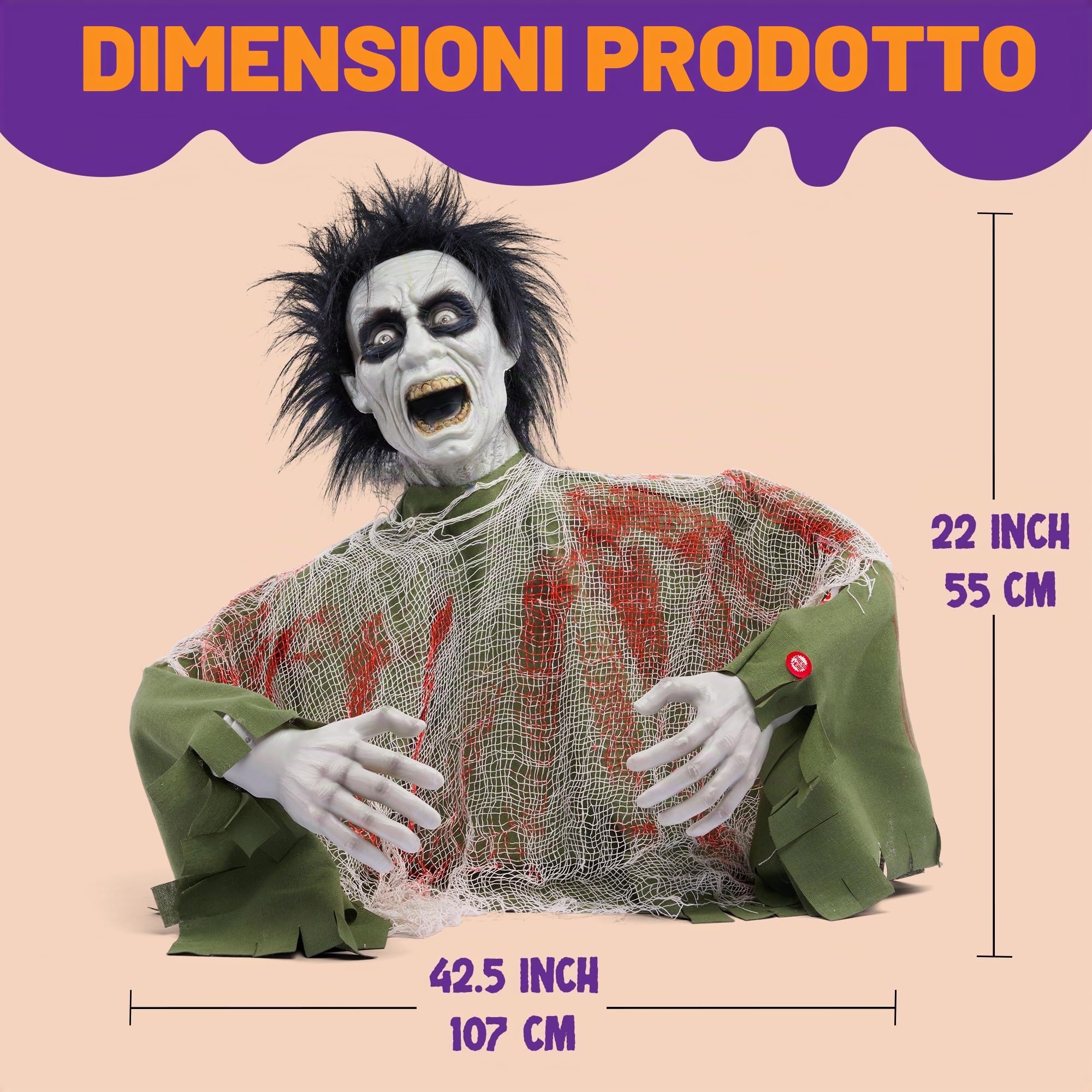 JOYIN Decorazione di Halloween Zombie Groundbreaker Animato Puntelli di Halloween Zombie Groundbreaker Mobile con Suono Spaventoso e Occhi LED Luminosi, Induzione del Suono