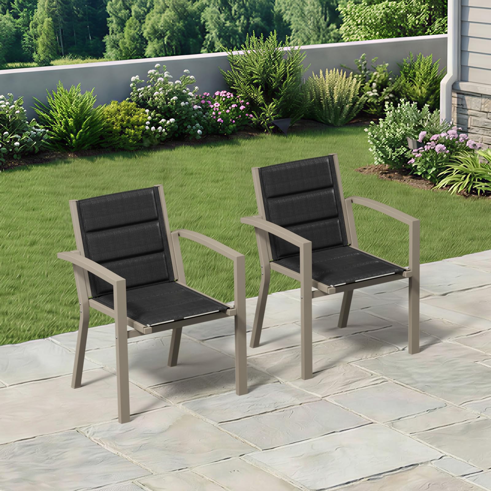 TRIUMPHKEY Sedie da Giardino Impilabili, Set di 2 Sedie da Esterno in Alluminio, Poltrona da Giardino, Sedie per Tavolo da Giardino, Sedie da Patio Resistenti alle Intemperie, Giallo-Marrone