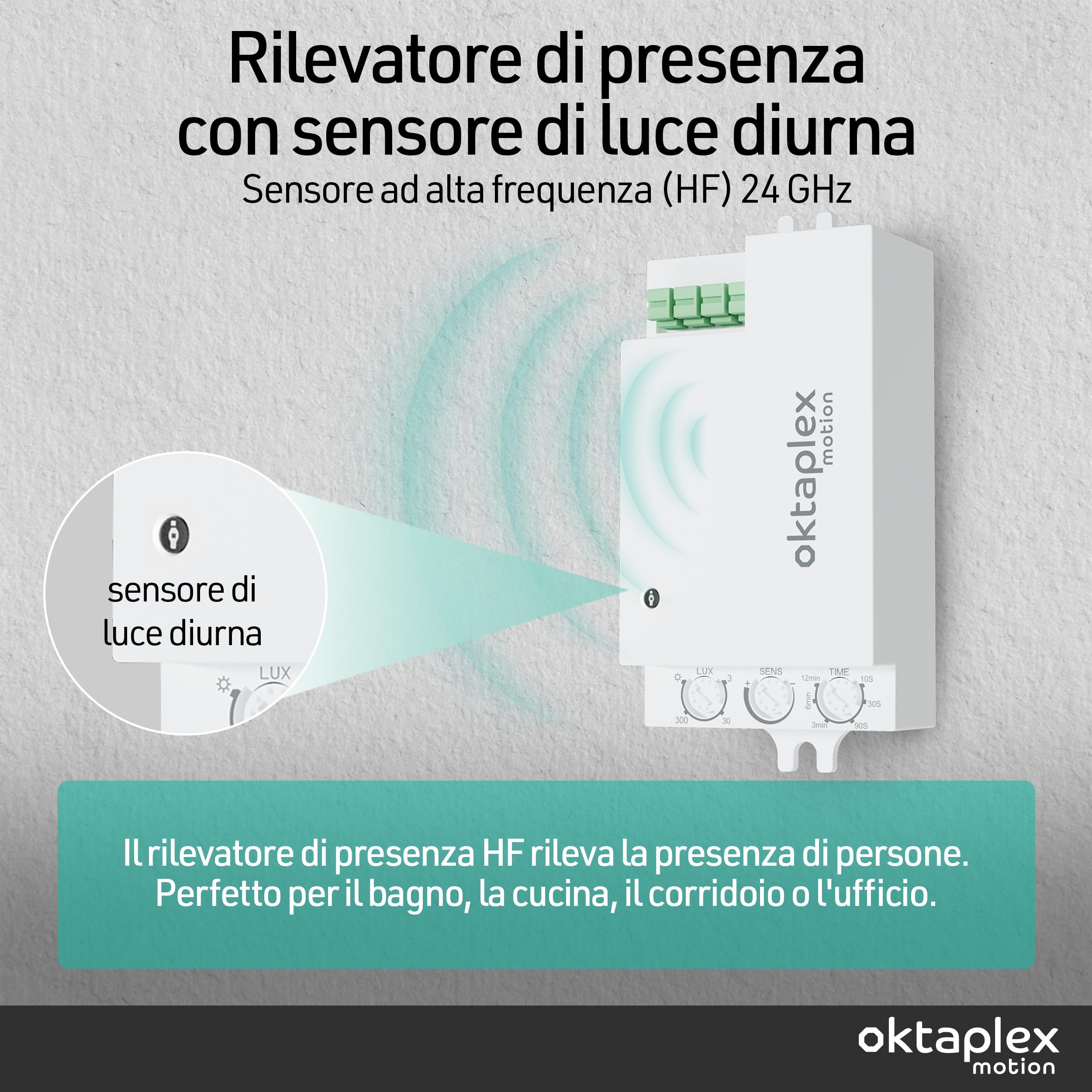 Set da 2 Oktaplex Amy rilevatori di presenza HF 24 GHz bianchi | Modulo radar da integrare nelle lampade LED per il controllo invisibile della luce