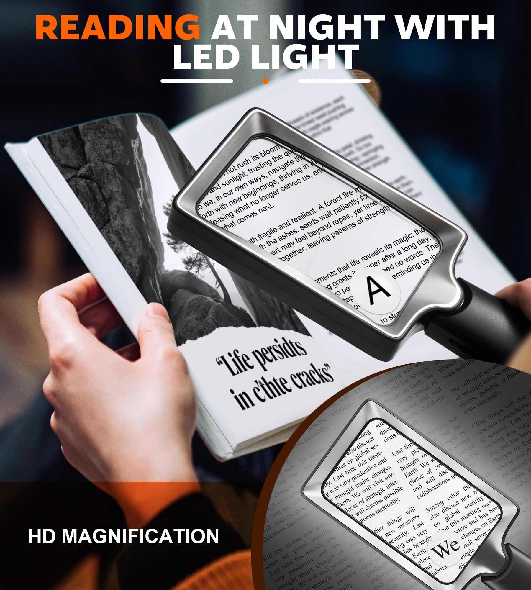Loupe avec lumière – Loupe éclairée x 5 x 15 avec 20 LED, grande loupe rectangulaire éclairée pour personnes âgées, lecture basse vision, inspection de travail de près