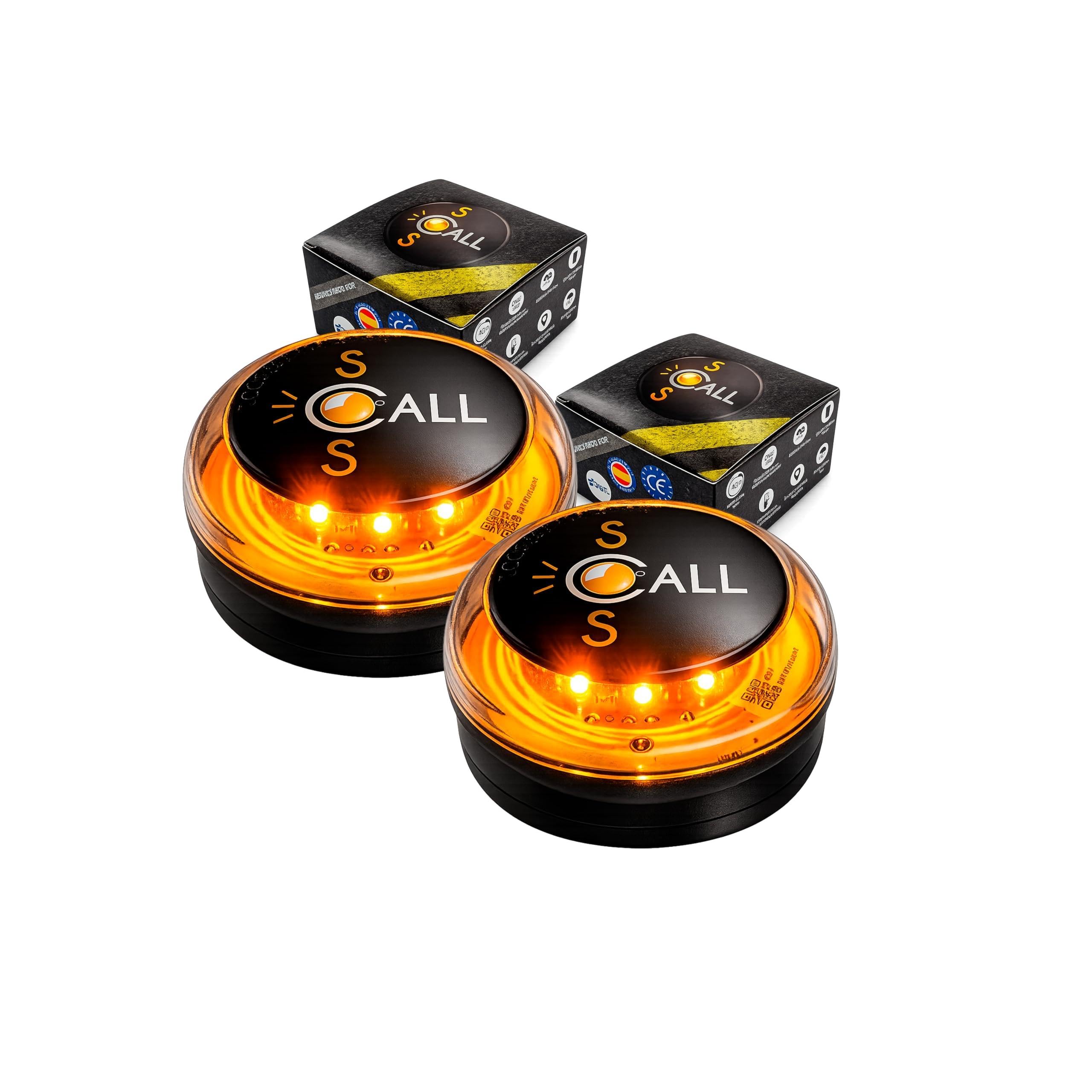 Baliza V16 | Pack 2 Luces de Emergencia V16 para Coche Homologadas DGT 3.0 con Geolocalización | Balizas SOS Conectadas | LED 360° Alta Visibilidad | Fabricadas en España | Válidas hasta 2040