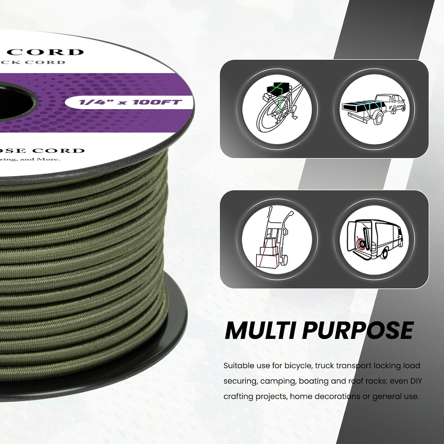 Abma Cord Bungee Cord 1/4in x 25ft Elastic Shock Cord 100% Stretch Elastic Bungee Rope for Tarpaulin, Trailer, Backpack, Tent Pole, Kayak - White&Black