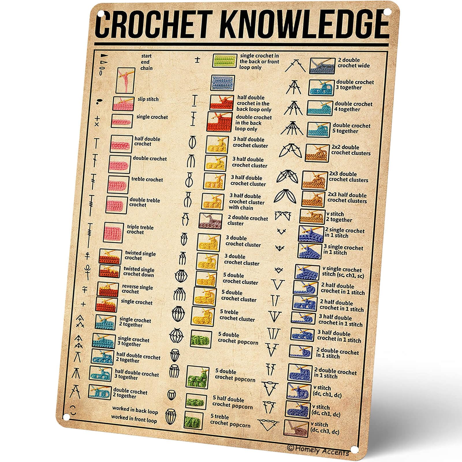 peiyeety Vintage Crochet Knowledge Sewing Crocheters Poster Metal Aluminium Tin Sign Wall Decor 8"x12"