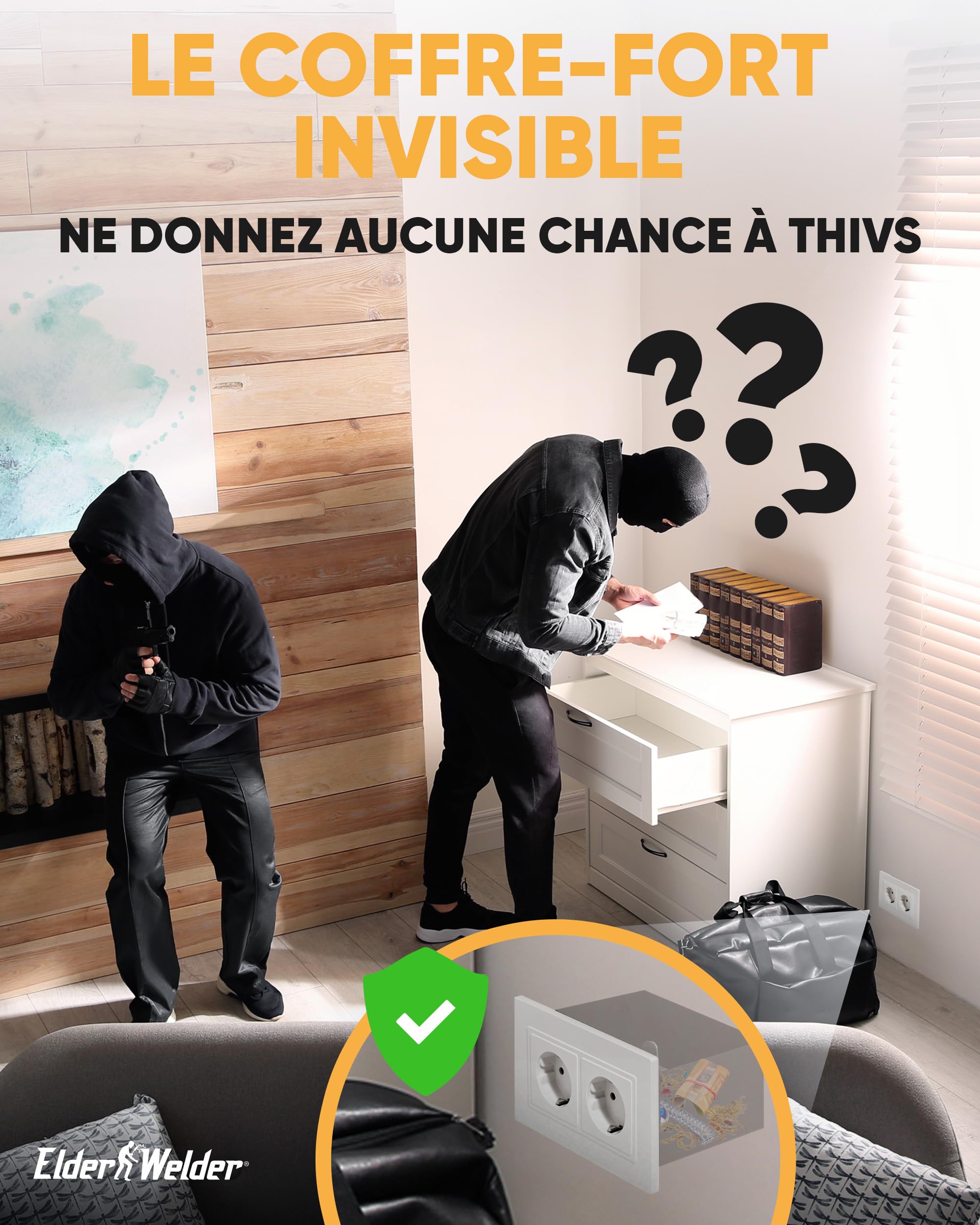 Elder Welder® Coffre Fort Secret | Maintenant avec la fonction de Fausse Prise | Petit Coffre-Fort Discret avec Clé | Mini Cache Mural Secret