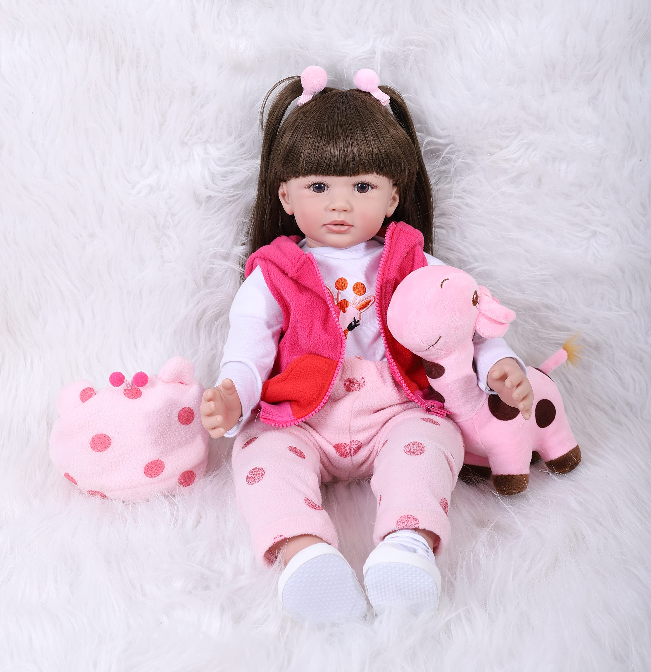ZIYIUI 24"/60cm Realistische Reborn Babypuppen Kleinkind Weiche Silikon Vinyl Reborn Baby Mädchen Dolls with Lange Haare Kind Geschenke Realistisch Handgemacht Spielzeug