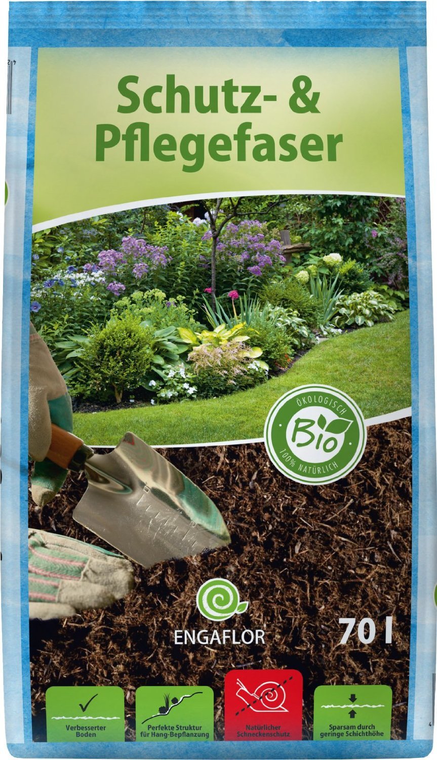 Bio Schutz- & Pflegefaser - torffrei, geruchsneutral, gerbsäurefrei, Mulch und Abdeckfaser für den Garten 70l Sack