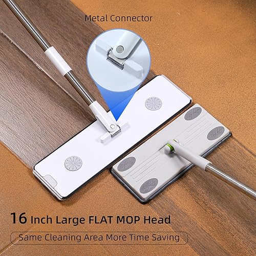 Miniatura 4 de MOPALL Trapeador y cubo con juego de escurridor, trapeador plano grande de 16 pulgadas y sistema de cubo estrecho, trapeador de piso de madera dura