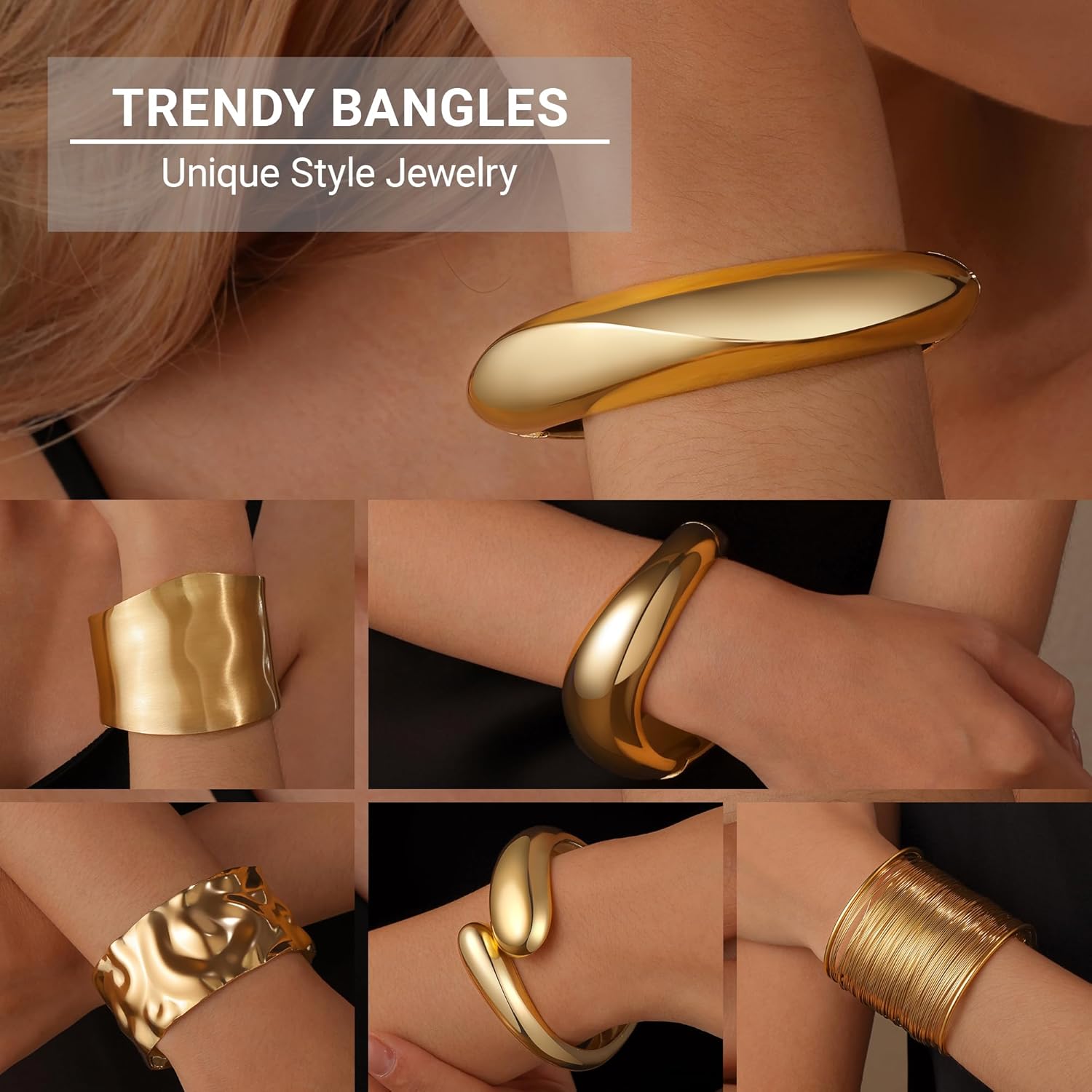 Chunky Gold Bangle Bracelets for Women, Premium Zamak 3 Alloy with 14K PVD Vacuum-Ion Plating & Electrophoretic Finish, Ideal for Parties, Weddings, Christmas & Valentine’s Day Gifts - Image 3