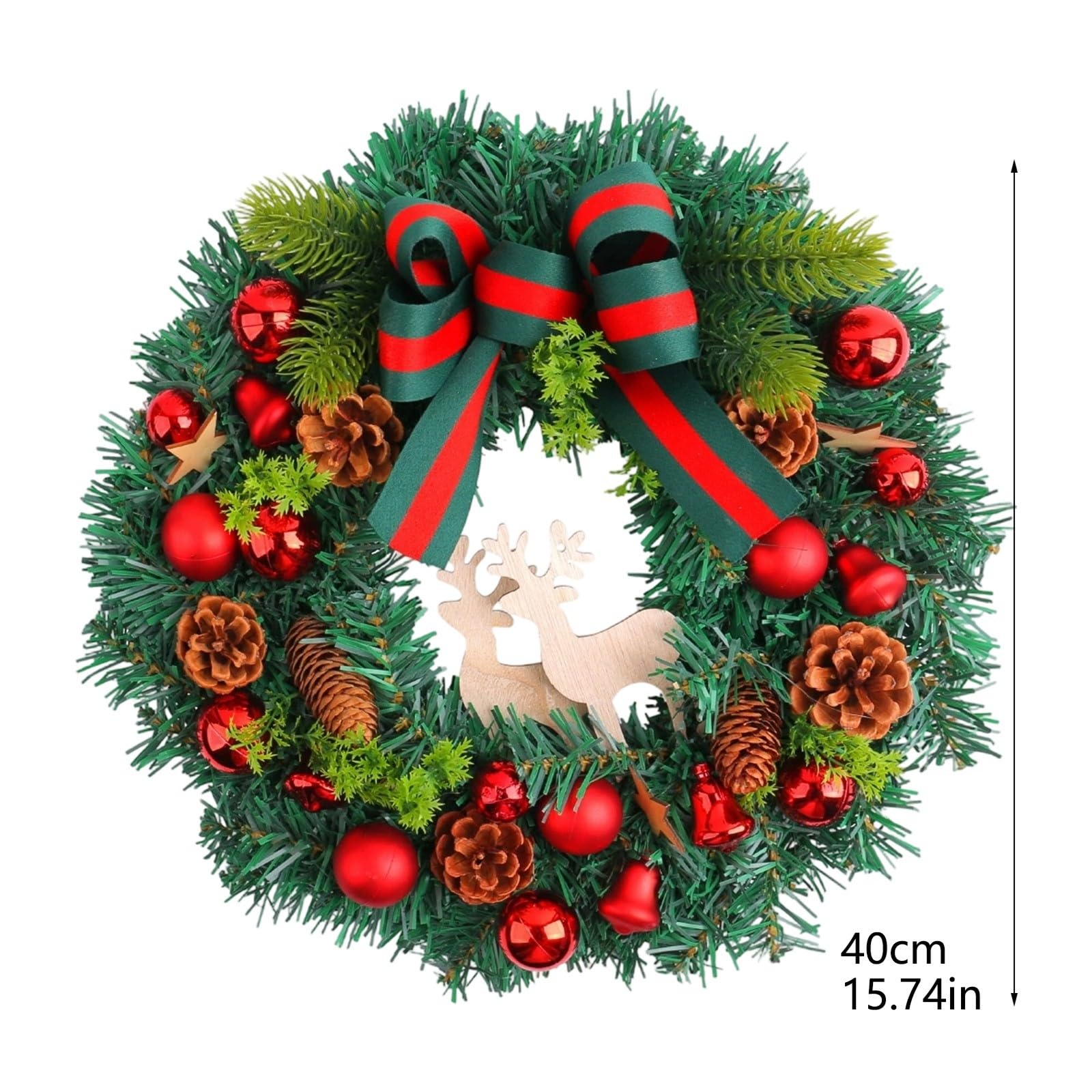 Guirnalda de Navidad para chimenea, arco de piña, bayas de simulación de ciervos, anillo de diseño de escena (verde, 40 cm)
