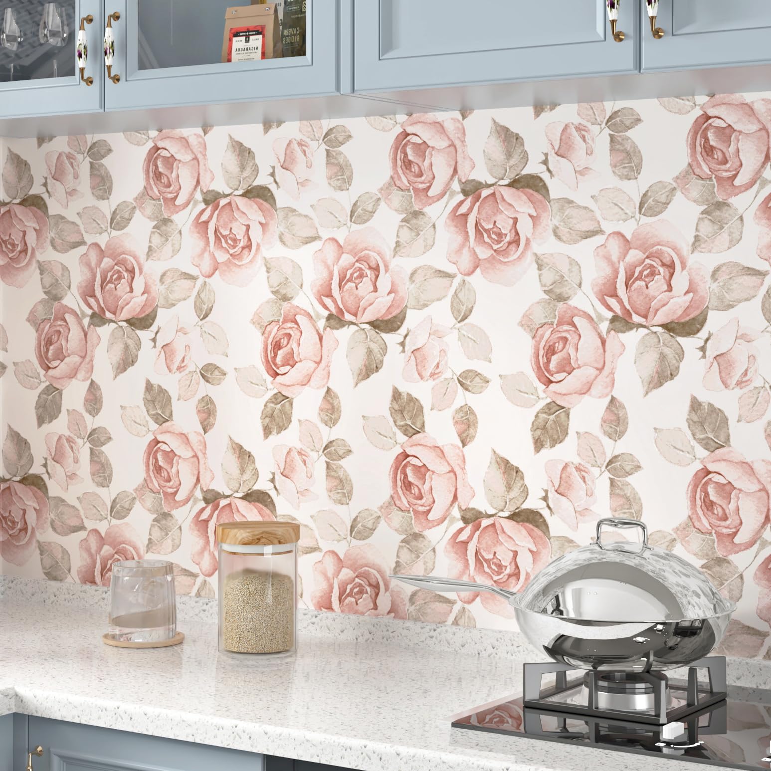 Papier Peint Adhésif Papier Peint Fleur 44Cmx3M Bleu Papier Adhesif Pour Meuble Papier Autocollant Pour Meuble Meuble Papier Peint Fleuri