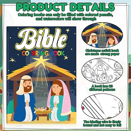 Miniatura 3 de Liliful Libro de colorear de 144 piezas de Belén para niños, libro de colorear de bricolaje, arte de la natividad, libro de dibujo con Jesús Ángel