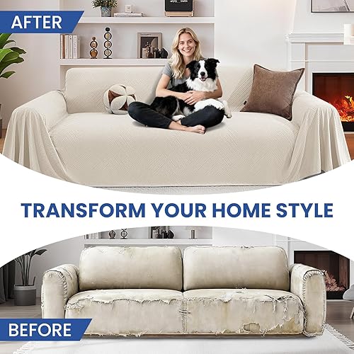 Miniatura 6 de Fundas de sofá para perros, 78x118 pulgadas, fundas lavables para sofá de 3 cojines, funda de sofá en forma de L, multiusos, fundas de sofá