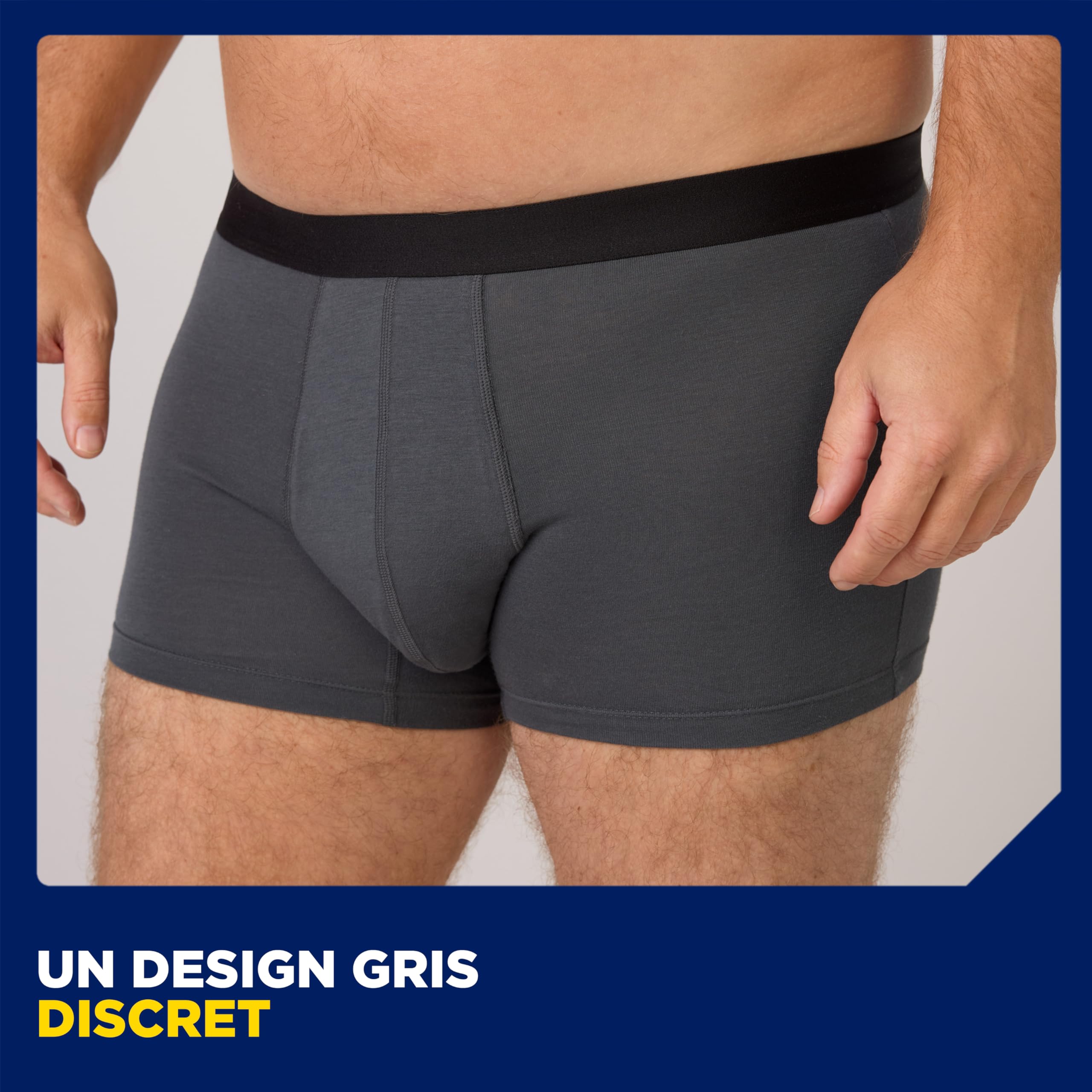 Tena Men Schutzboxer, waschbar und wiederverwendbar, entwickelt für Tropfen und leichten Urinausfluss, saugfähige Boxershorts für Herren, schnell absorbierend, Farbe Grau