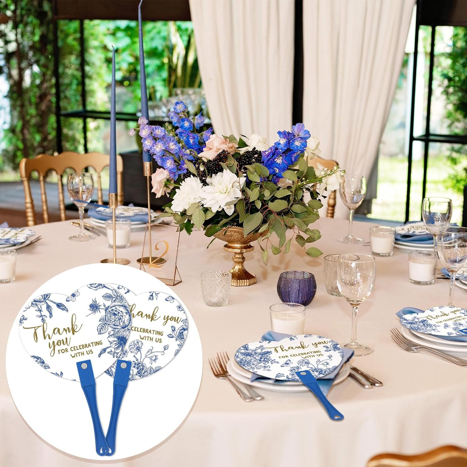 50 Pcs Wedding Hand Plastic Fans Something Blue Before I Do Bridal Shower Favors Bulk for Guests Wedding Handheld Fans with Handle Thank You for Celebrating with Us Favors for Ceremony Decor