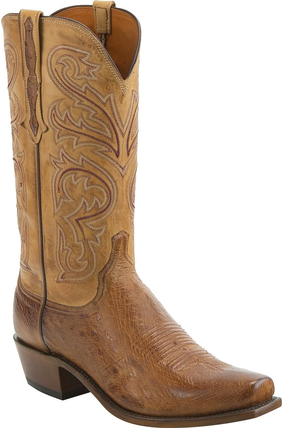 Lucchese Men's Handmade Nathan Smooth Ostrich Leather Western Boot Snip Toe Lt Brown 8.5 EE