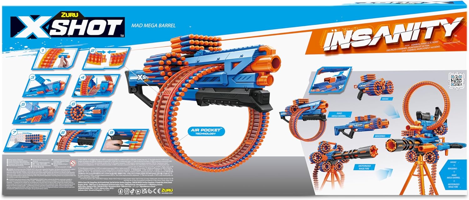 Zuru XSHOT Insanity Mega Barrel Includes 72 Darts, AZT36609