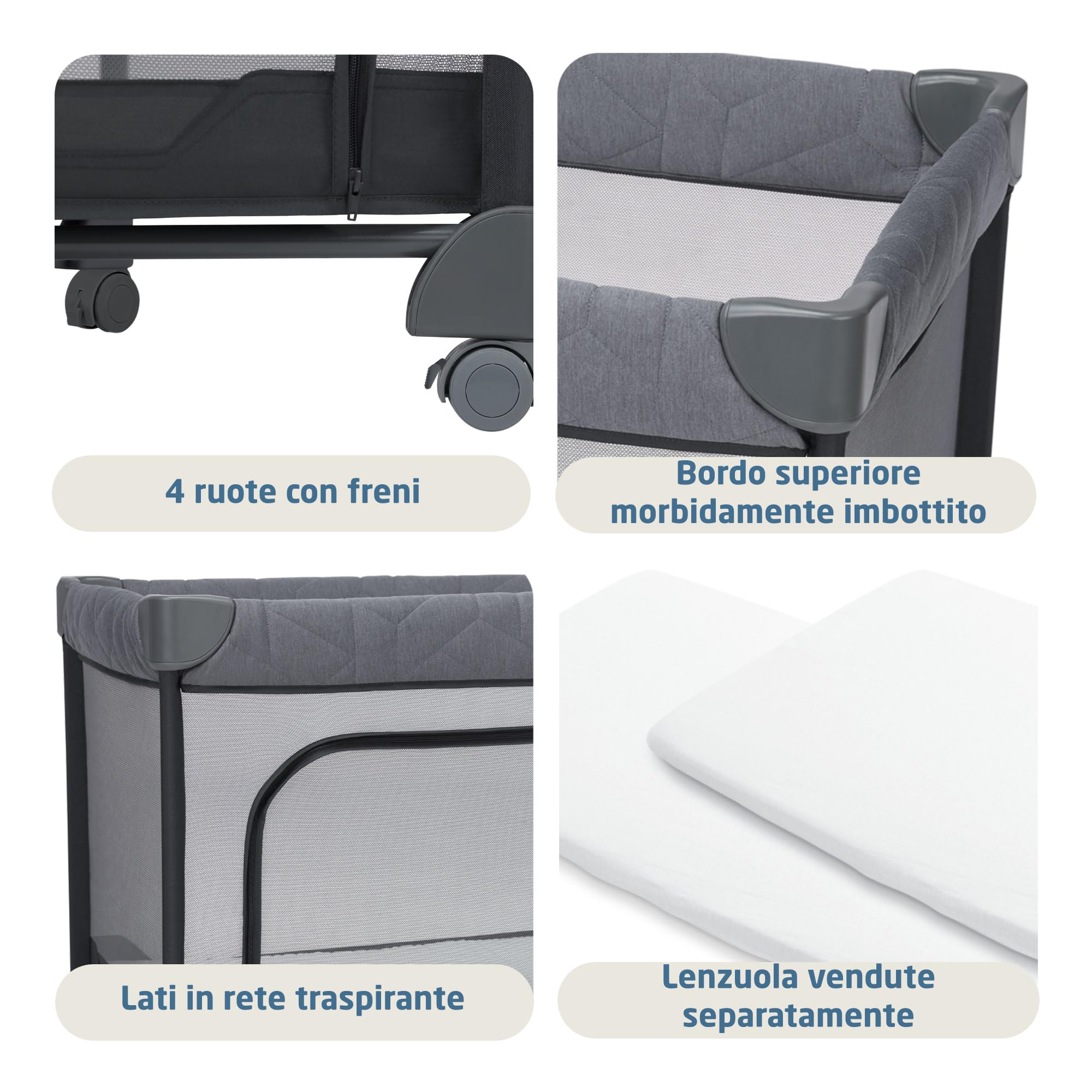 Maxi-Cosi Merlin, 2 in 1 Culla da Campeggio Neonato & Area Giochi, 0-4 Anni, 0-18 kg, Lettino da Viaggio Bambini, Chiusura in 1 Secondo, Materasso 120x60 cm, Finestra Laterale, Elegance Graphite